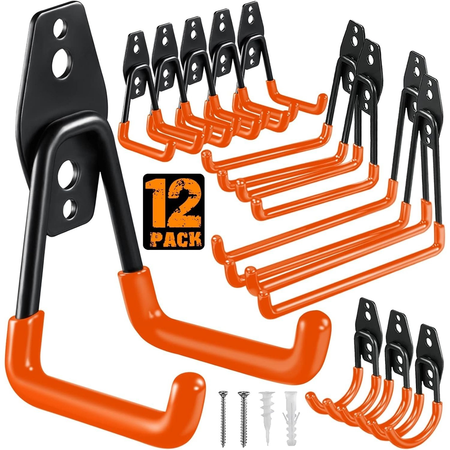 TEMU 12 Pack Heavy Duty Storage Hooks, 12 Hooks + 96 Additions Orange Set, Farm Tool Hooks, Garage Garden Multifunctional Storage Hooks, Rv Storage