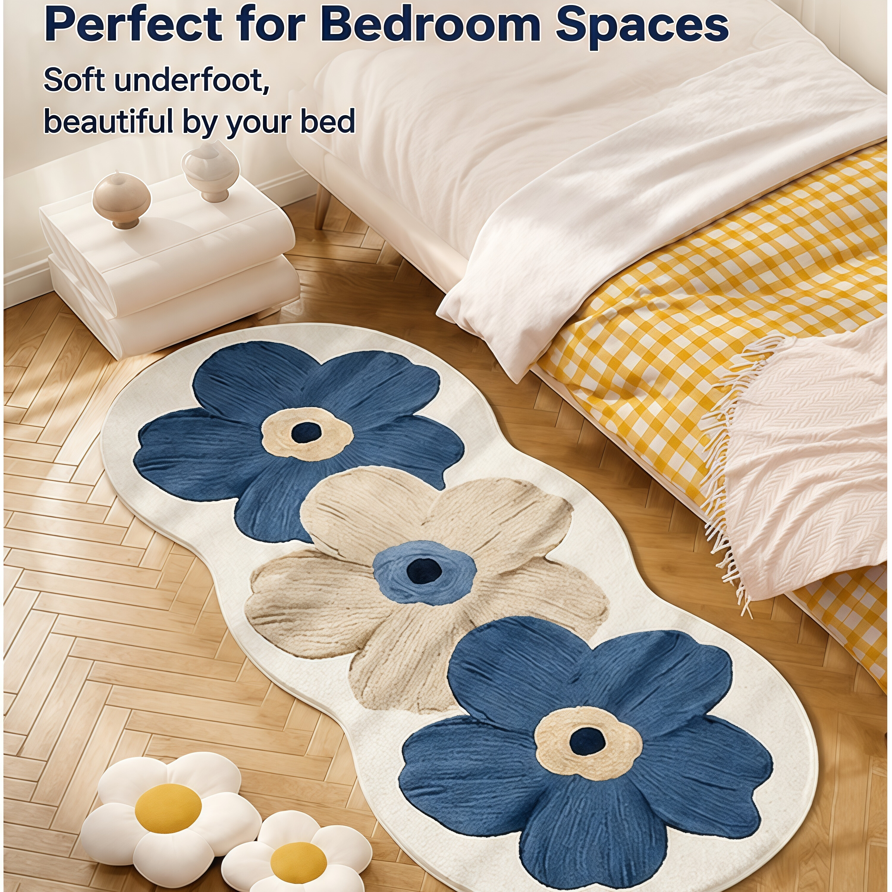 TEMU Tapis Doux et Moelleux à Motif Circulaire Floral Bleu, Tapis de Sol Décoratif pour Salon et Chambre. Antidérapante, Idéal pour Entrée, Bureau,