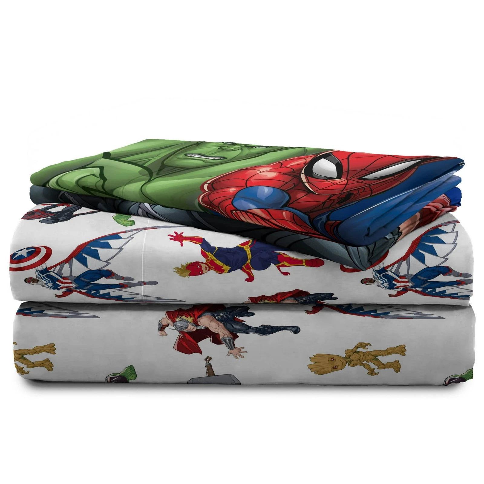 TEMU Marvel Avengers Ensemble de draps complet 4 pièces pour enfants - Drap plat, drap-housse, 2 taies d'oreiller