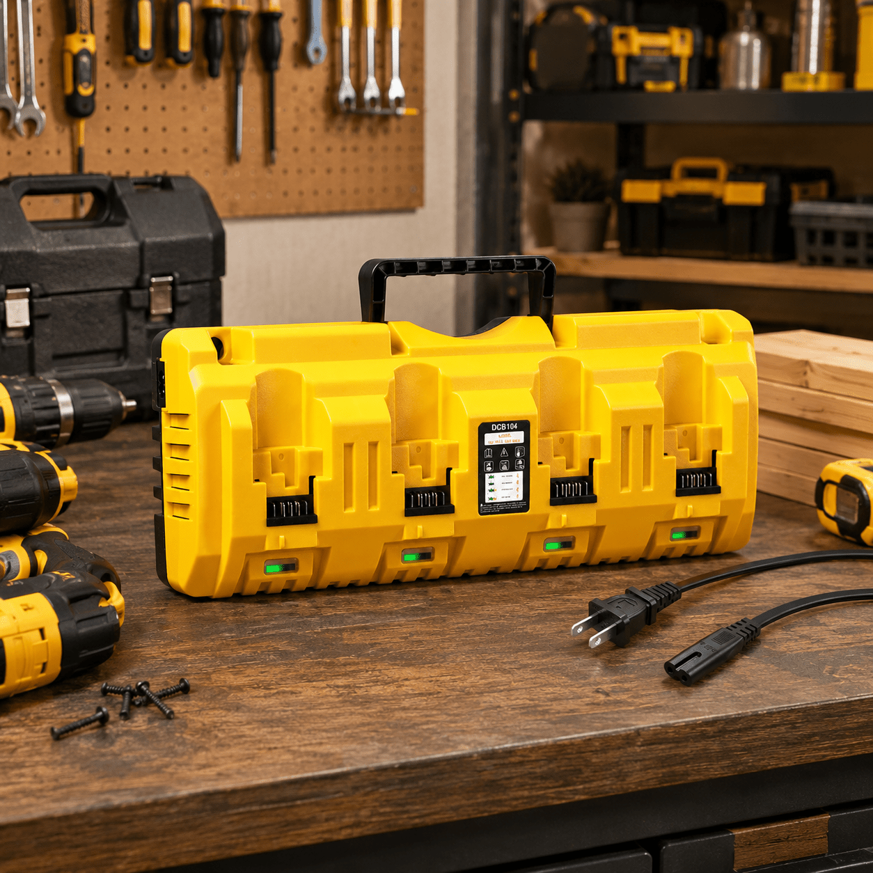 TEMU Chargeur de batterie de remplacement DCB104 à 4 ports pour batteries DEWALT 12V/20V, station de charge pour outils électriques avec ports USB et