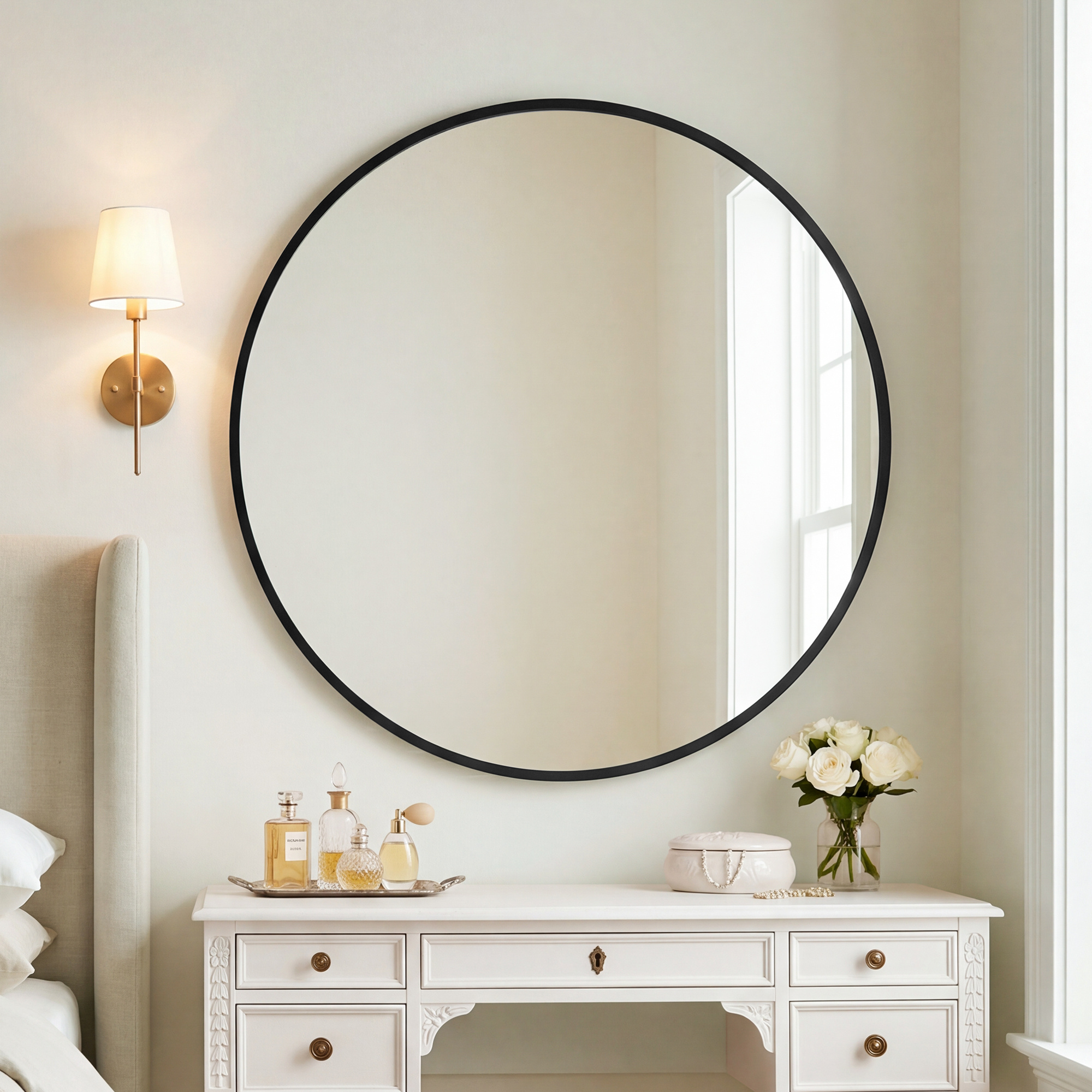TEMU mural rond, verre argenté HD avec cadre en alliage d'aluminium antirouille, 31,5 x 31,5 x 0,7 pouces