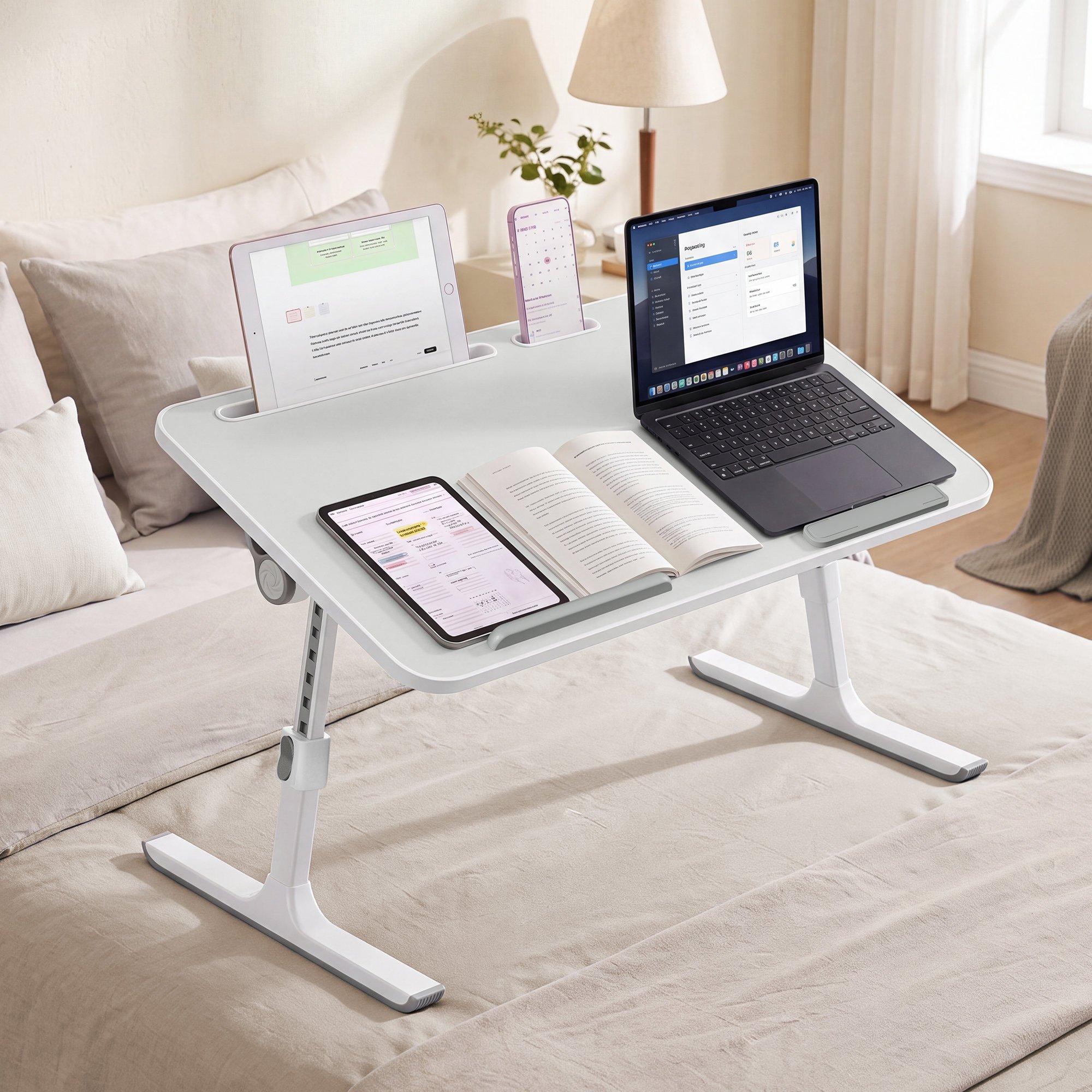 TEMU Table de chevets portable avec tiroir, plateau de lit pour ordinateur portable, pour canapé, 23.6 x 15.7 x 9.8 pouces, Gris