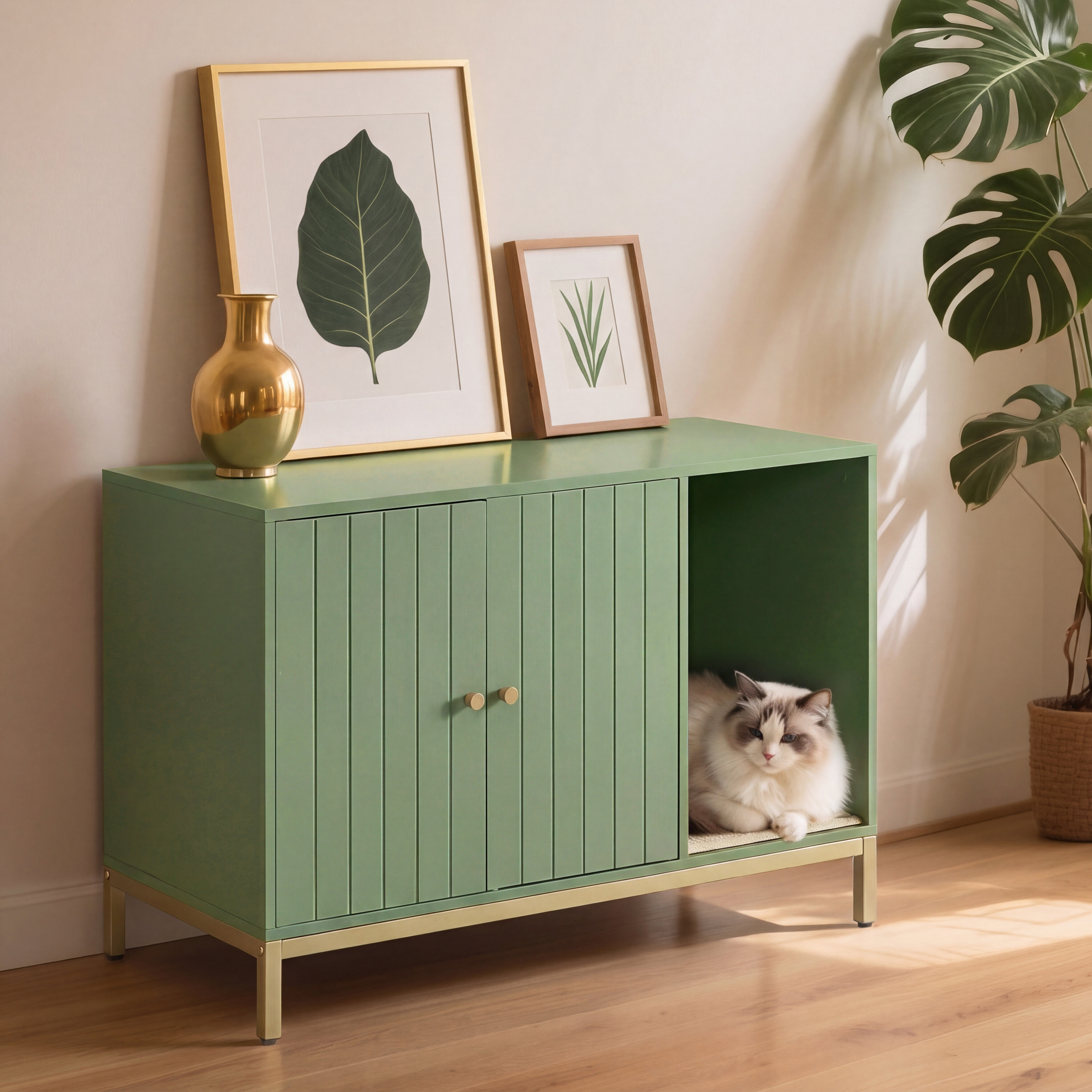 TEMU Parc pour chat avec tapis à gratter, table latérale pour bac à litière fermé, x 19.7 x 21.7 pouces, vert forêt