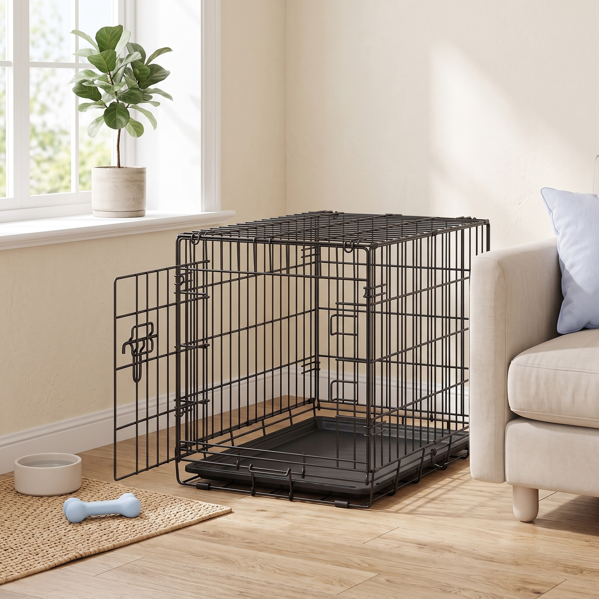 TEMU Cage Pliante Métallique pour Chiens de Petite Taille, Porte Simple avec Plateau Amovible 61.5 x 44 x 50 cm Noir