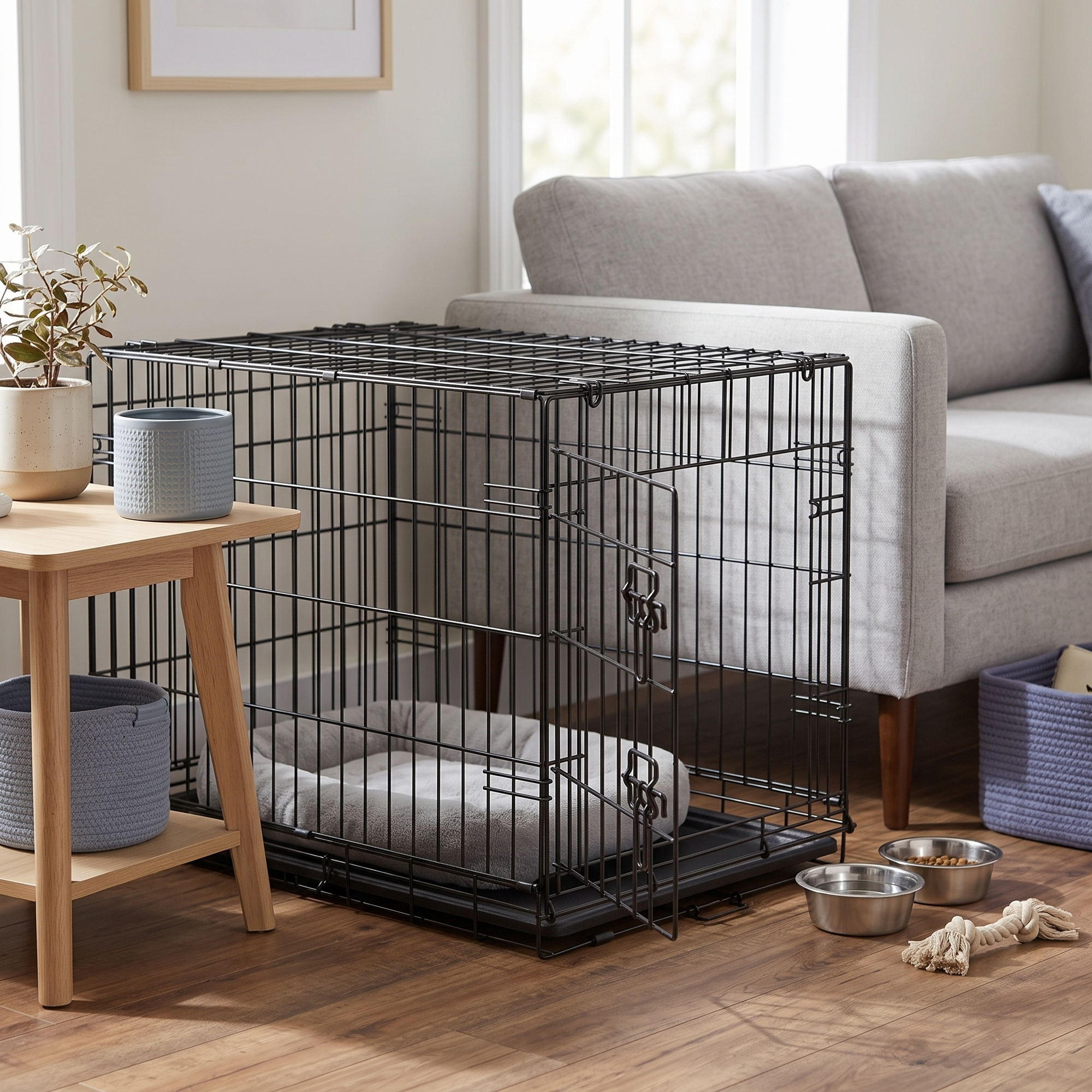 TEMU Cage Pliante Métallique pour Chiens de Petite Taille, Porte Simple avec Plateau Amovible 76.5 x 48.6 x 54.4 cm Noir