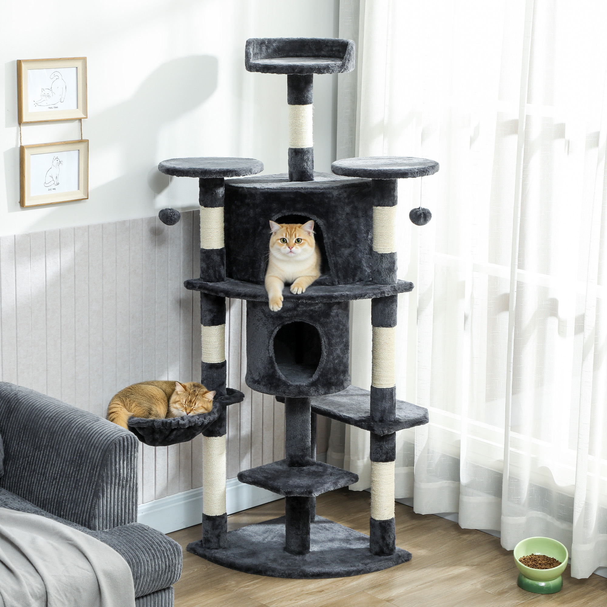 TEMU Arbre à chat 62", tour à chat à plusieurs niveaux avec poteau à , gris foncé