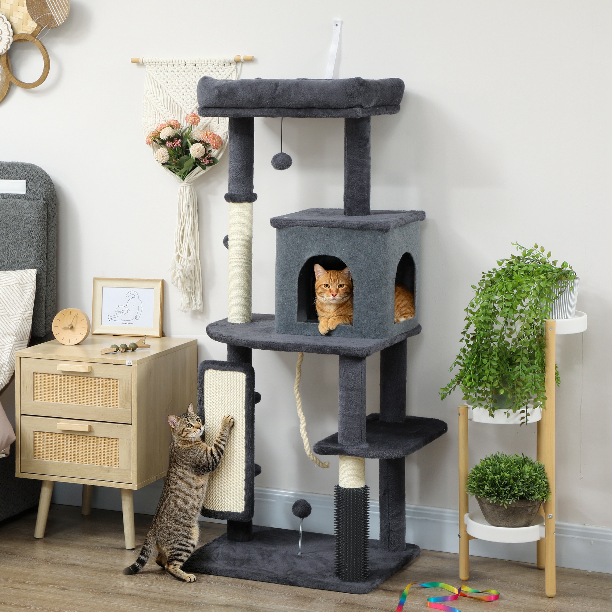 TEMU Arbre à Chat 52 pouces avec Griffoirs, Lit pour Chat, Condo, Gris Foncé