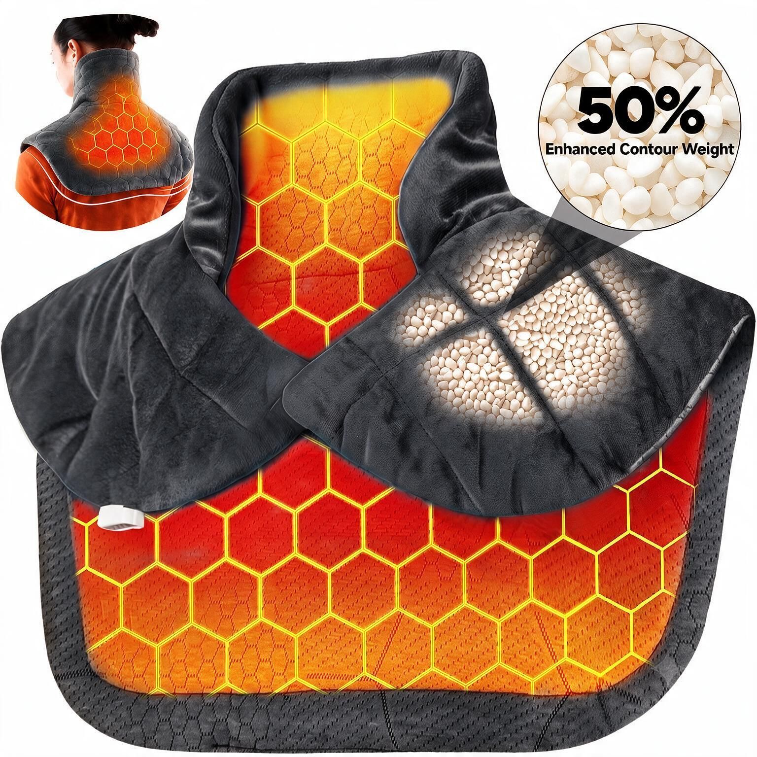 TEMU Weighted Pad For Neck And Shoulders And Back, 19x24in Extra Large Heated Neck Wrap, Wearable Electric Heat Pad In , Micro Glass Beads For , 6