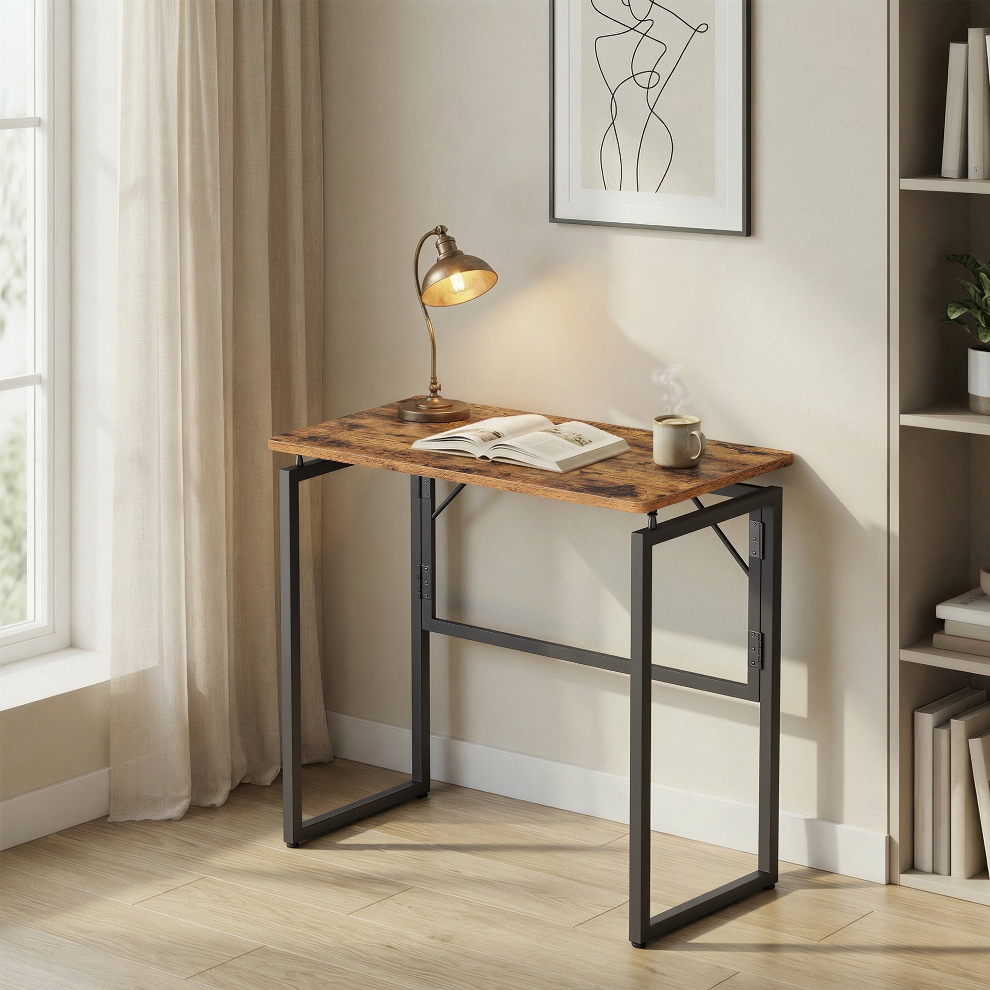 TEMU Bureau d'ordinateur pliant, petite table d'étude encombrante, 31,5 x 15,7 x 29,1 pouces, marron rustique