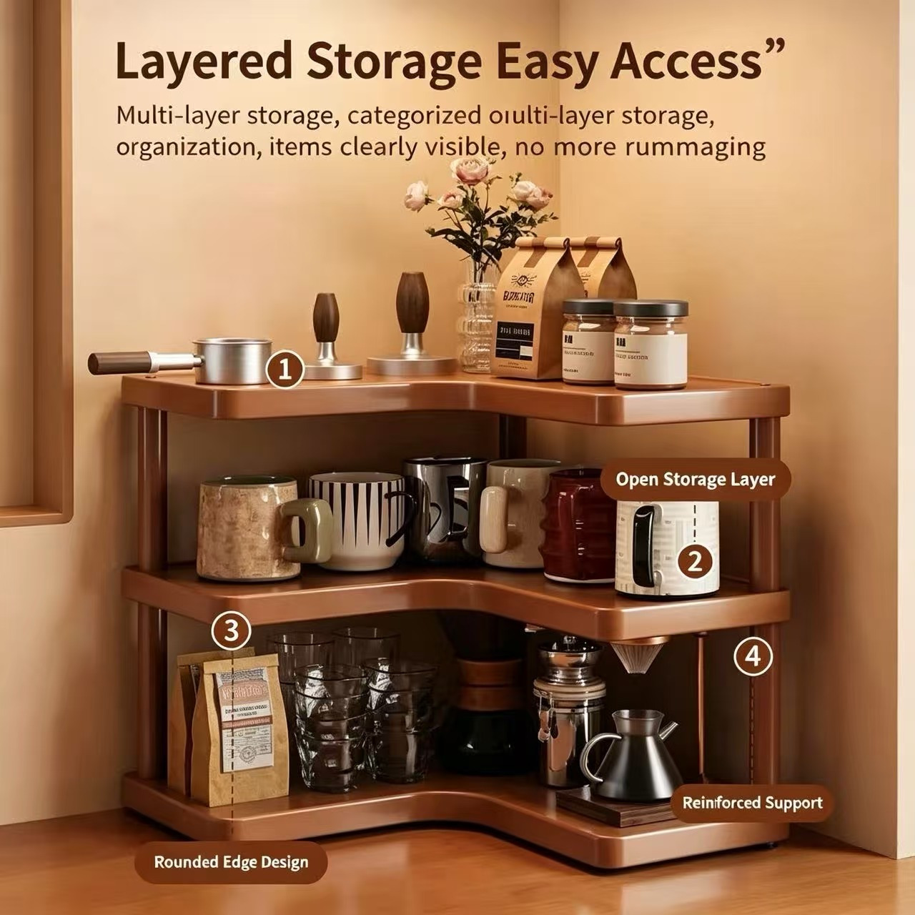 TEMU Étagère de rangement à 3 niveaux à , organisateur de comptoir, présentoir de table pour bureau, commode et usage domestique