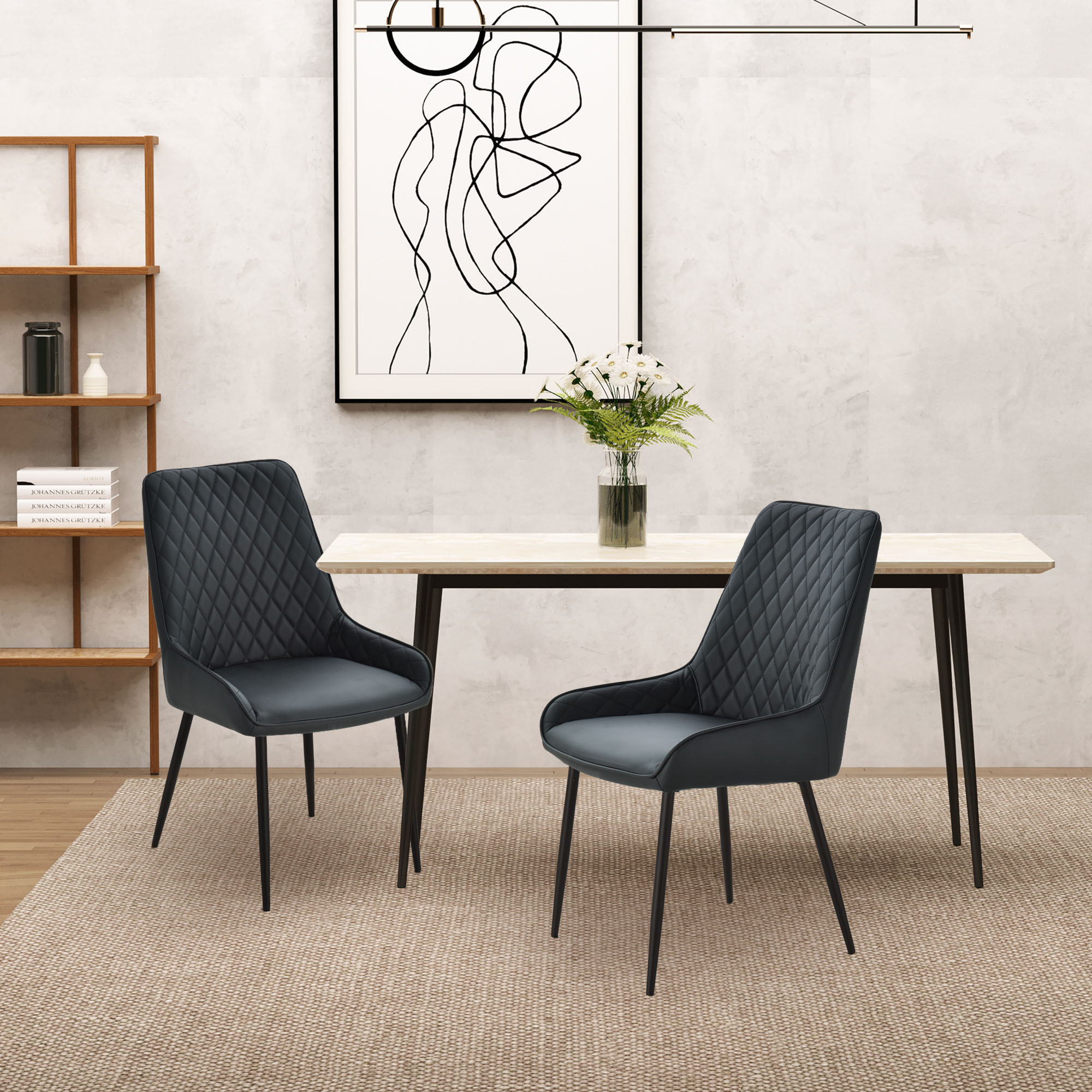 TEMU Ensemble de 2 Chaises de Salle à Manger, Chaises de Cuisine en Cuir PU avec Pieds en Métal, Design Ergonomique, Patins Antidérapants, Taquetage