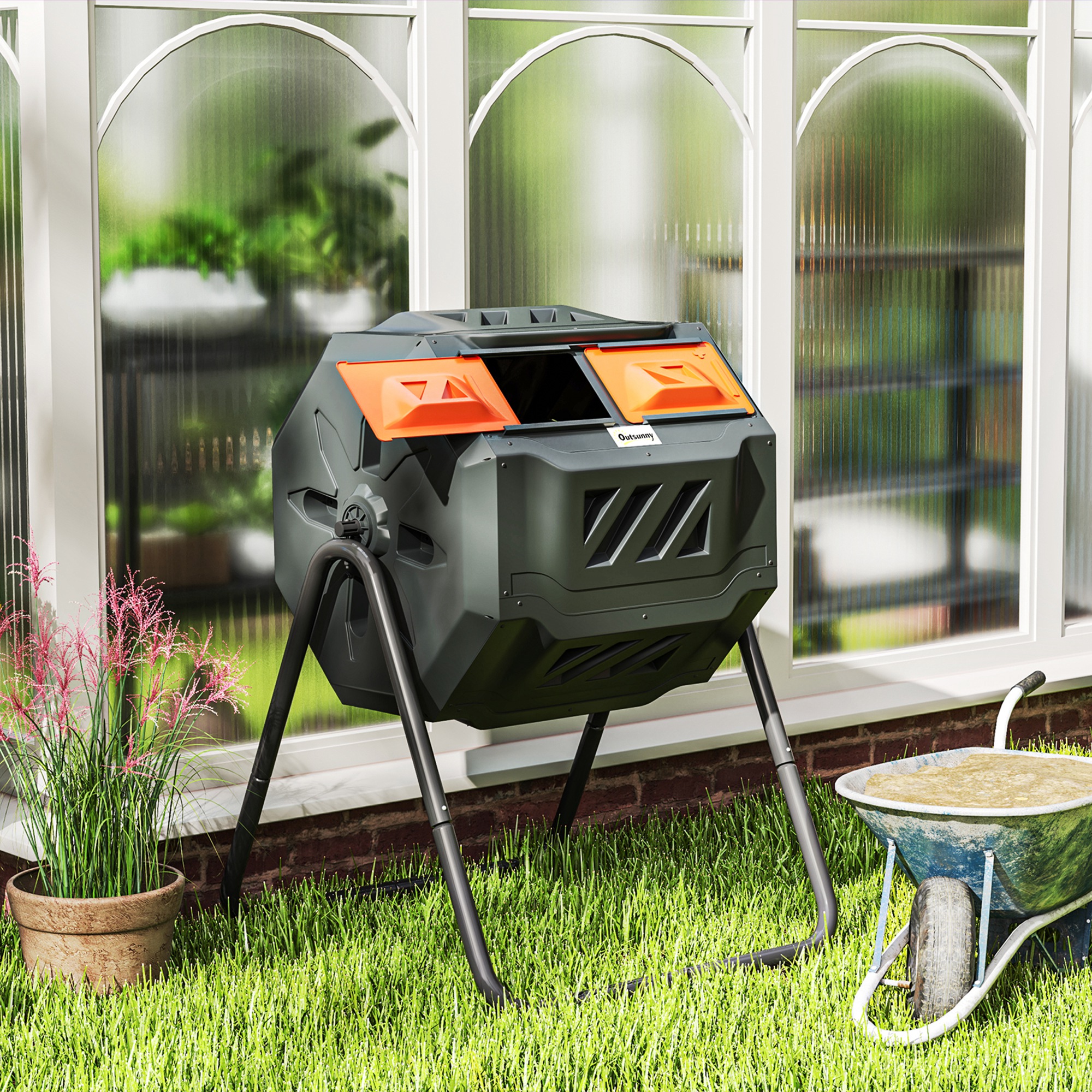 2 Tons Compost Two Chamber Compost Bin With Pivot 43 Gallon | Stainless Steel Tumbling ...