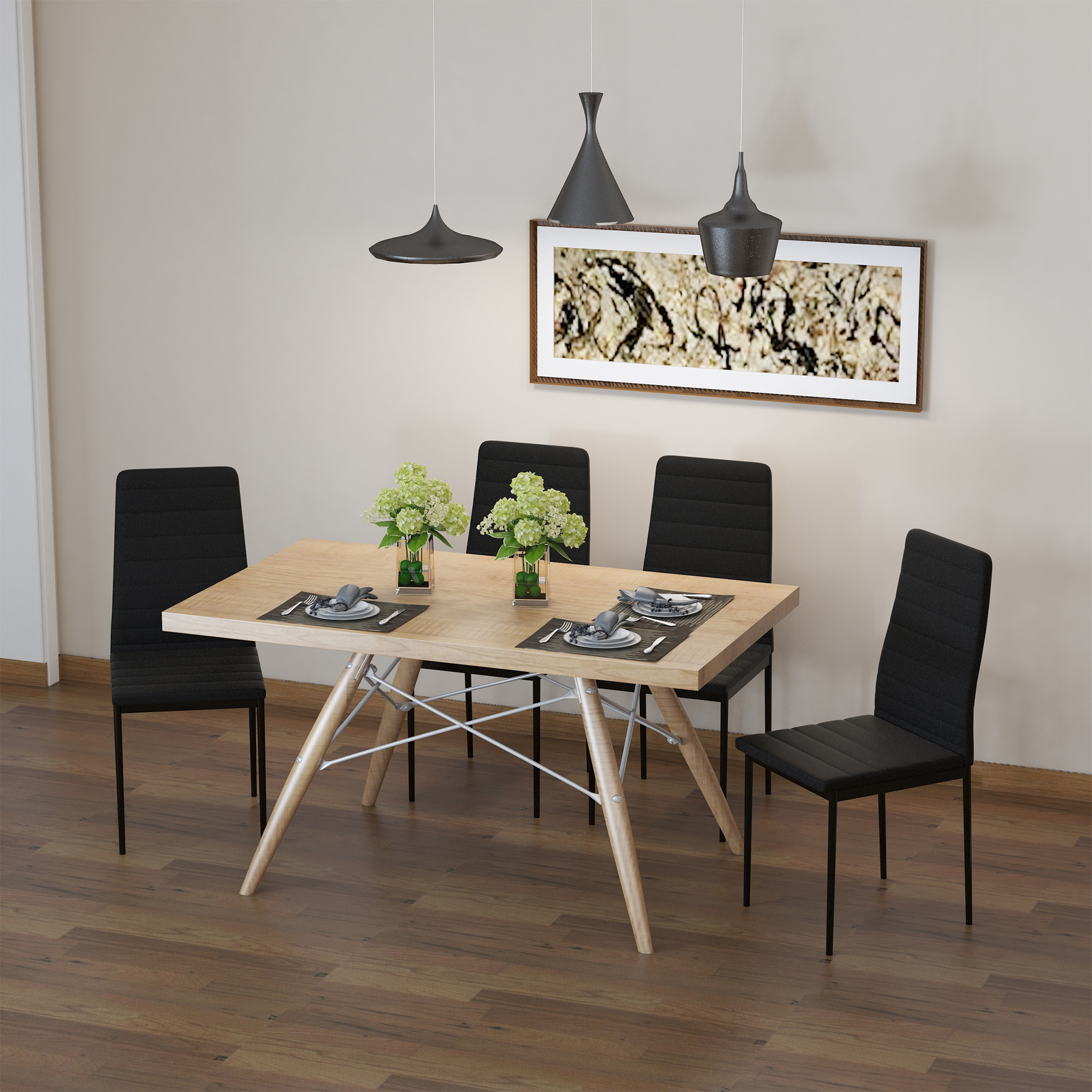 TEMU Ensemble de 4 Chaises de Salle à Manger, Chaises d'Accent en Tissu Lin Noir