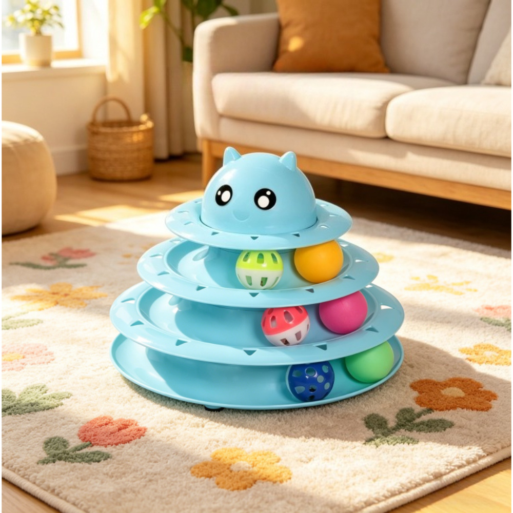 TEMU Interactive High-quality Material Kitten Toy Roller, 3 Level Turntable Cat Ball With 6 Colorful Balls, Puzzle Exercise Play Toy For Cats,