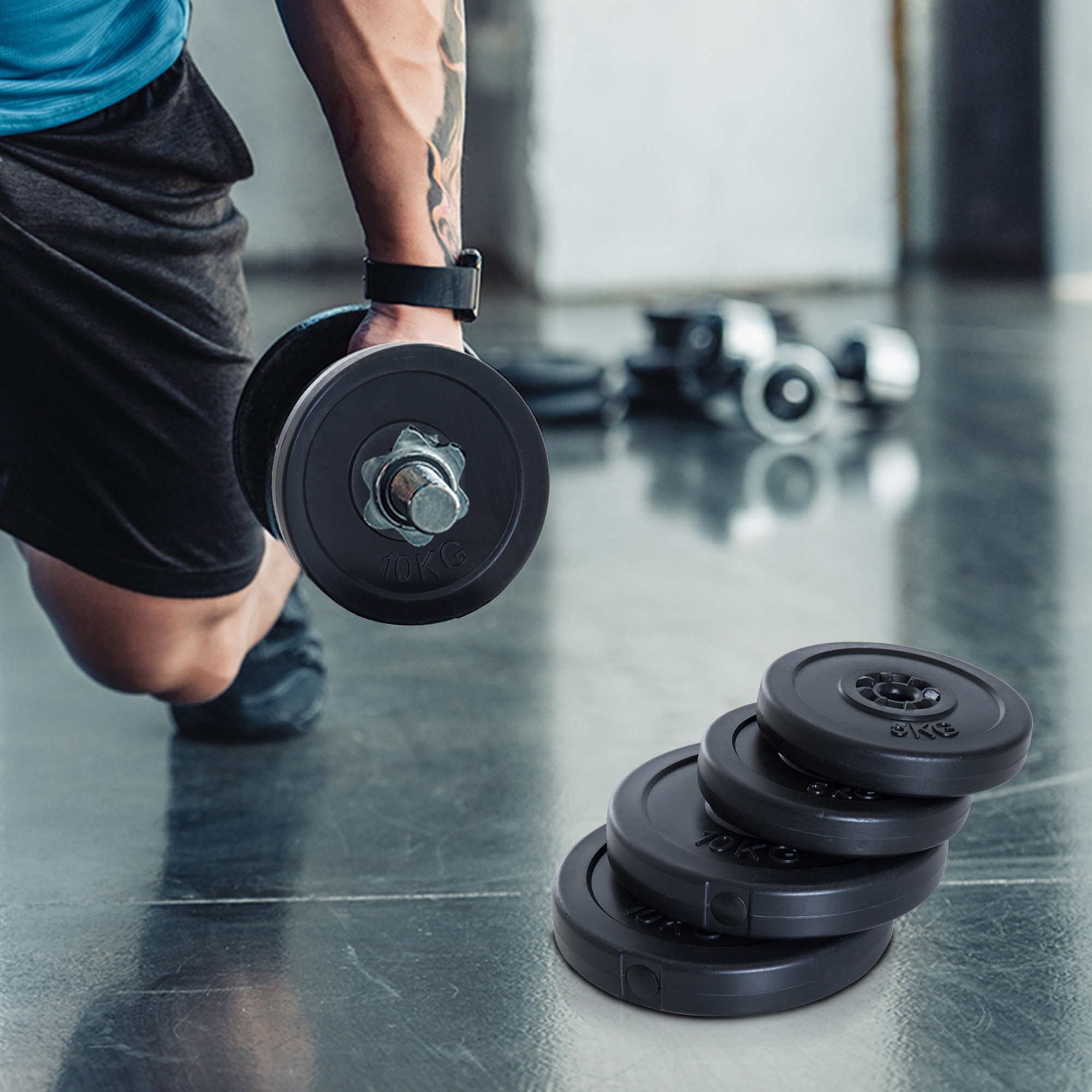 TEMU Ensemble de 4 disques de poids pour haltères et barre d'haltérophilie, pour exercice, musculation, fitness, 2 x 11 lbs et 2 x 22 lbs, noir