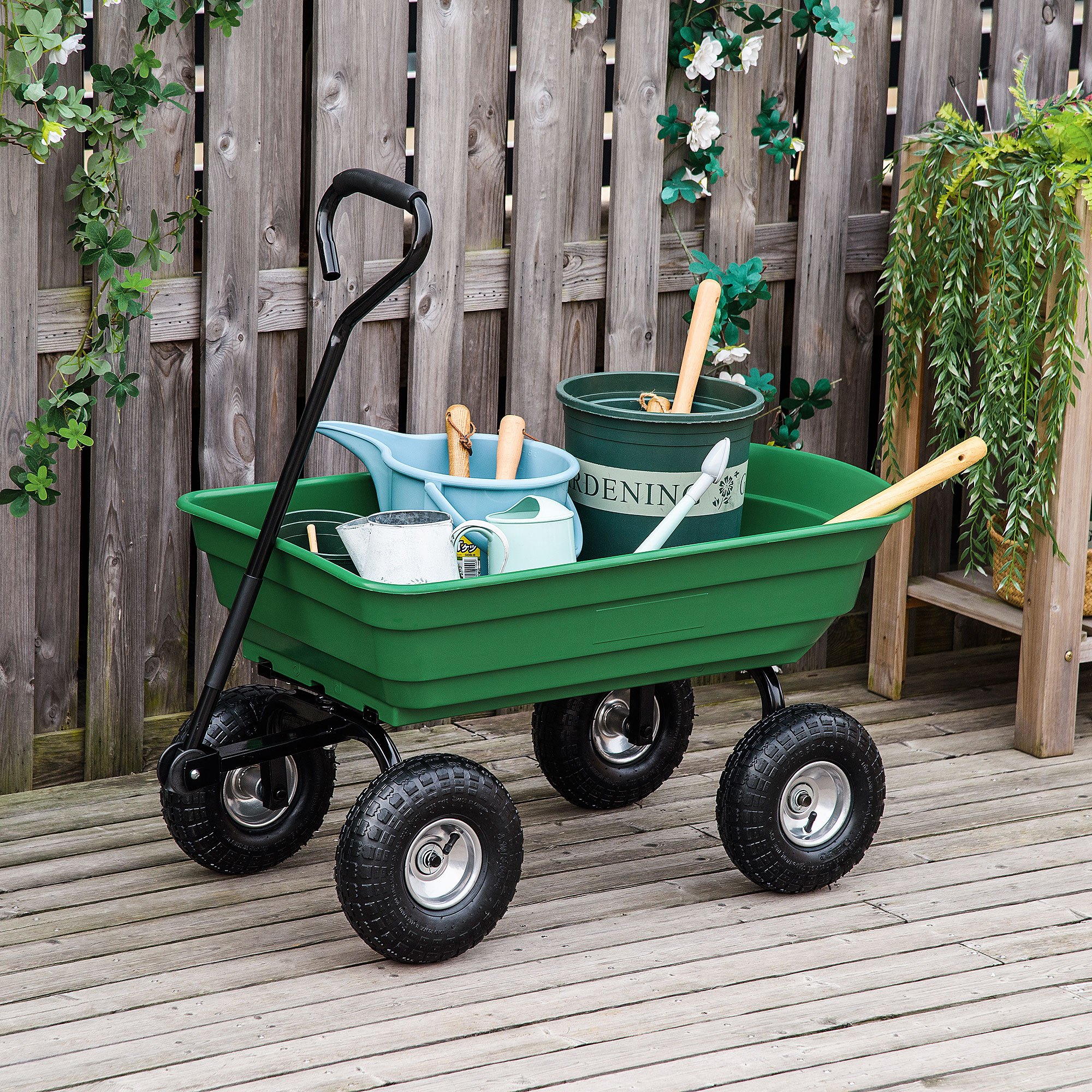 TEMU Steel Garden Cart With Handle And 10" Pneumatic Tires, Utility Wagon Cart For Garden, Patio, Lawn, 551 Lbs Capacity