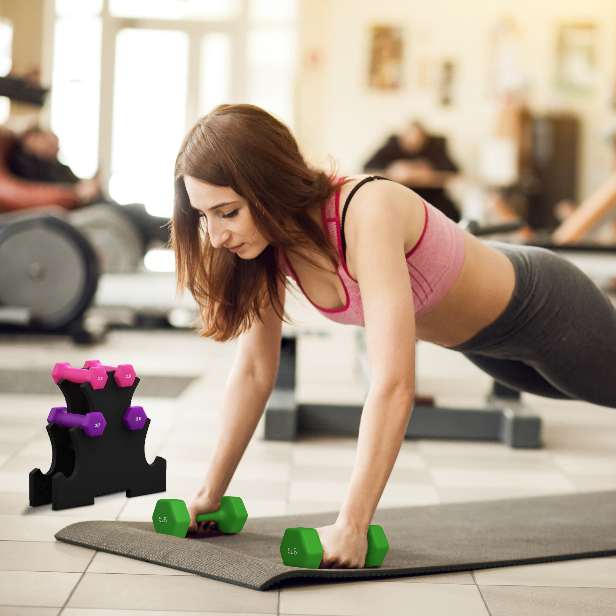 TEMU Ensemble de haltères hexagonales 20 lb avec support, poids de main pour entraînement musculaire à domicile, 2 x 2 lb, 2 x 3 lb, 2 x