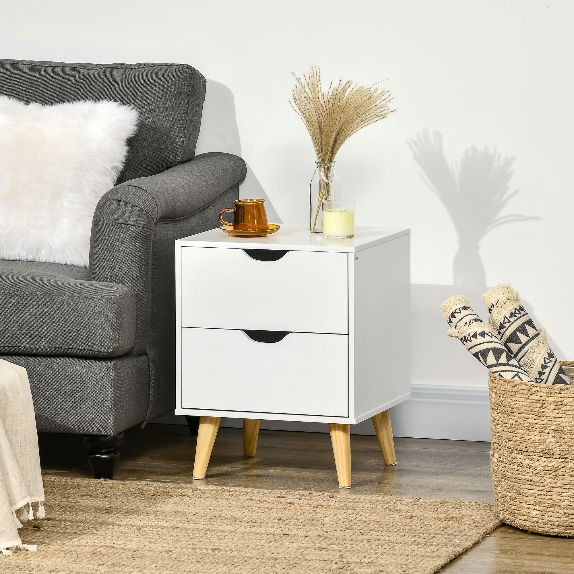TEMU Table de chevet moderne avec 2 tiroirs et pieds en bois pour chambre à coucher