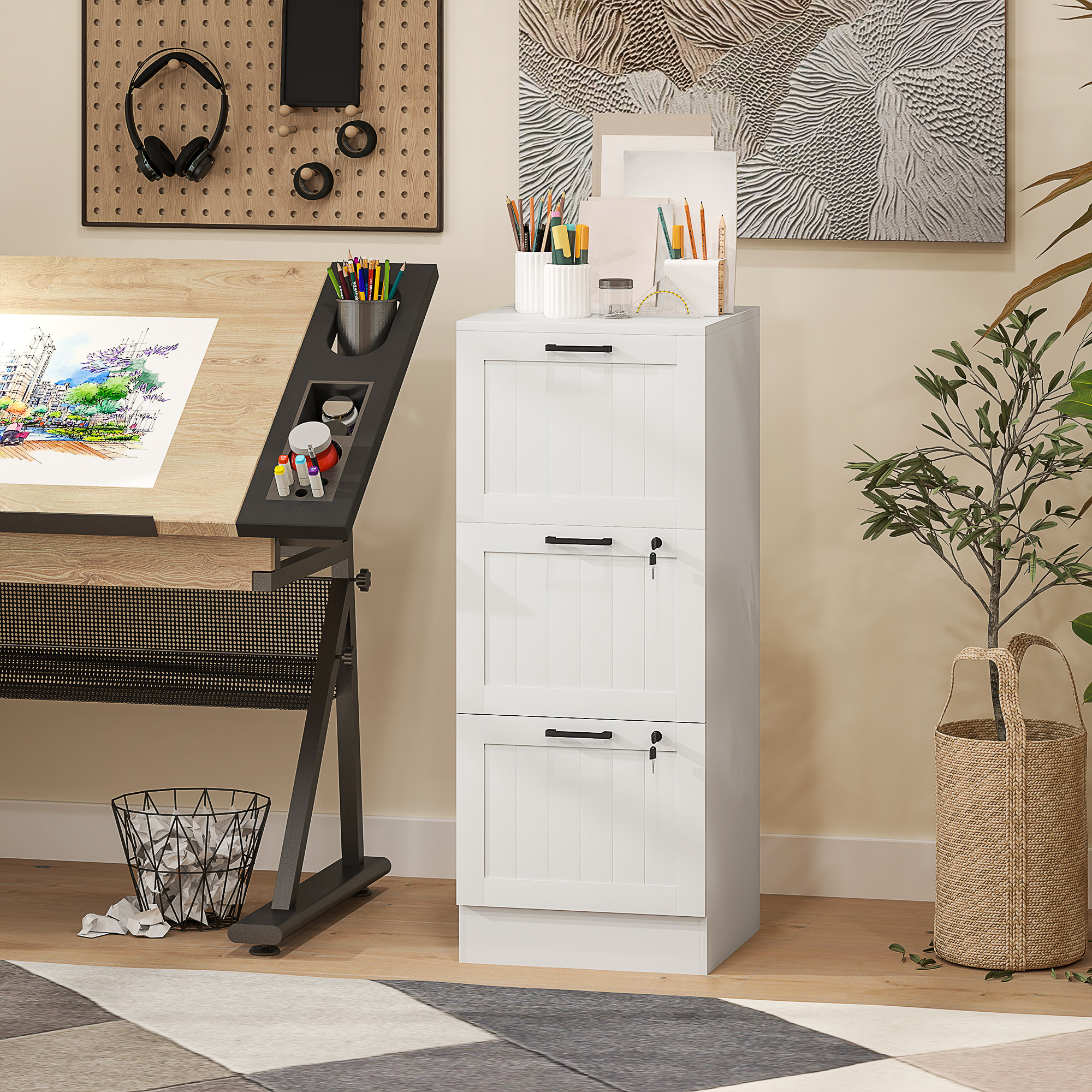 TEMU 3 Drawer File Cabinet With Lock Filing Cabinet For A4 Letter White, Filing Cabinets For Home Office, , Adjustable Hanging Rail, Anti-tip Kit,