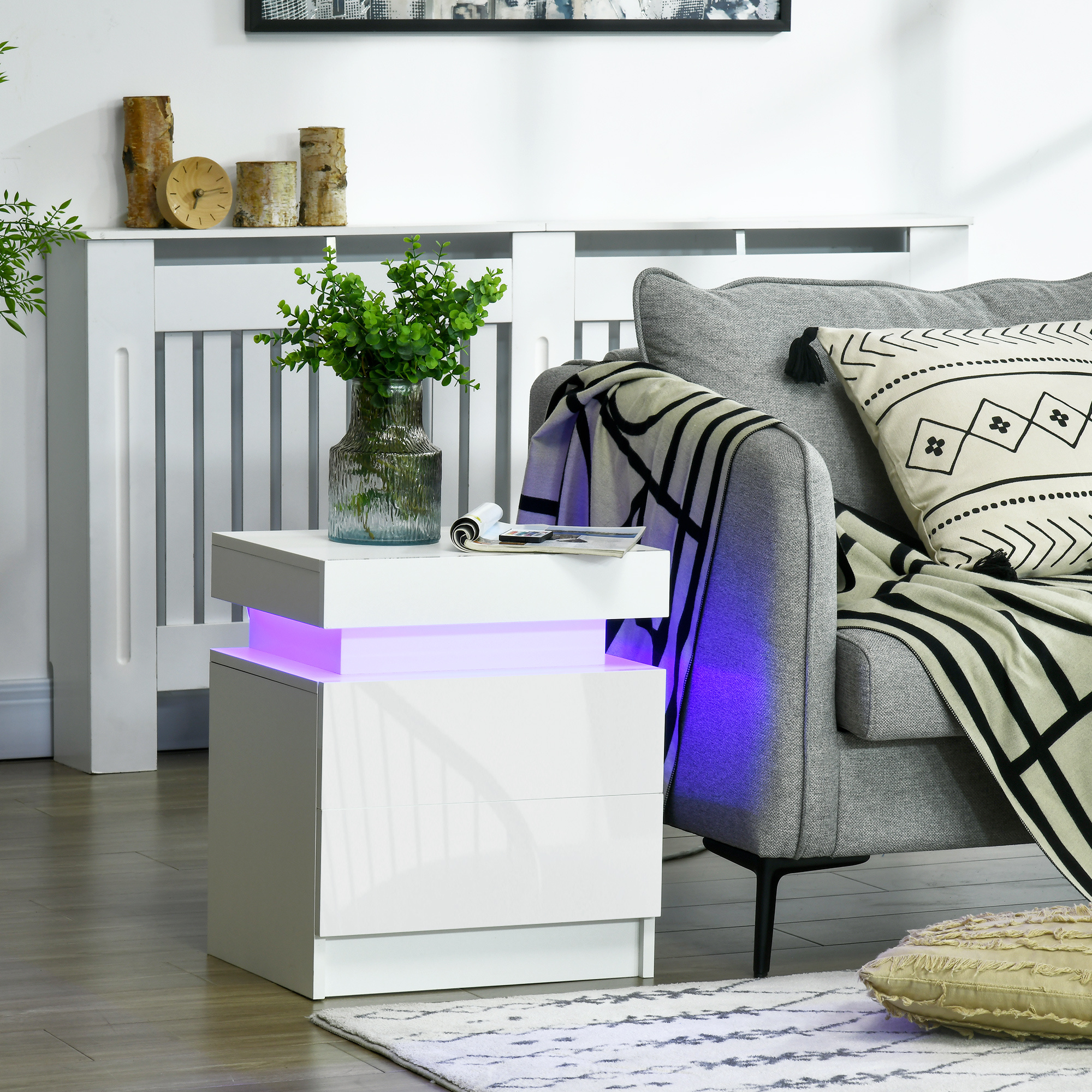 TEMU Table de chevet, table basse avec 3 LED, pour chambre à coucher