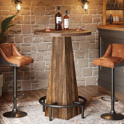 bar table 37 4 high round pub table for small bars dining room kitchen rustic brown only table