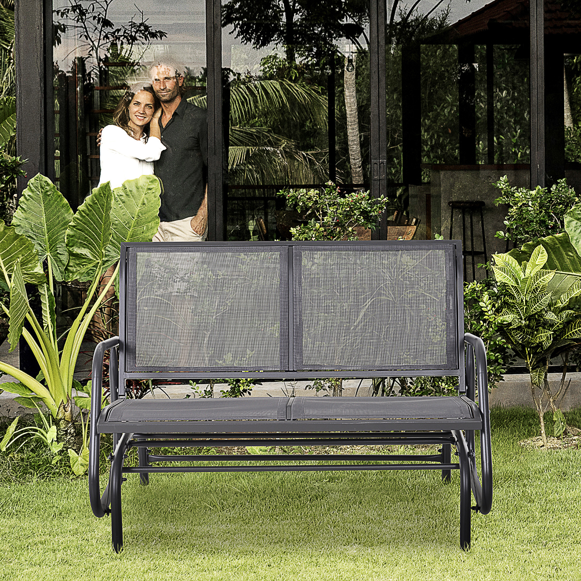 TEMU Banc à balançoire en acier pour patio, double glisseur, tissu de suspension, chaise de balançoire de jardin, fauteuil de jardin robuste,