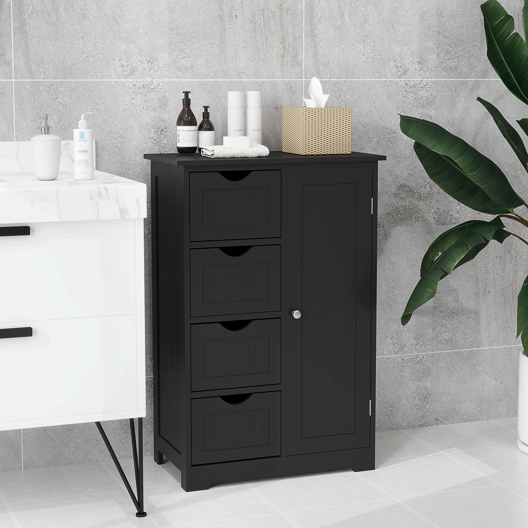 TEMU de rangement de salle de bain avec tiroirs et étagère réglable, noir