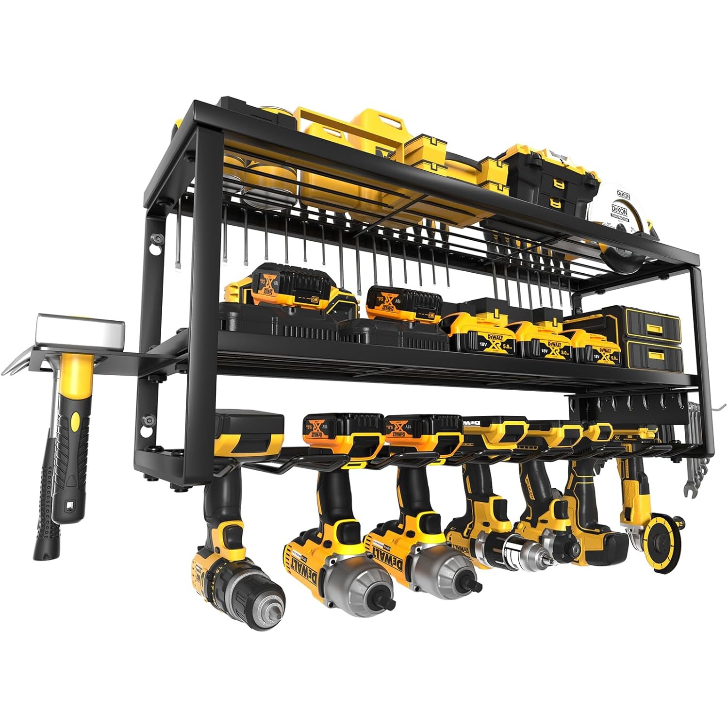 TEMU Wall-mounted Electric Tool Storage Rack, Heavy-duty 7-slot Cordless Drill And Battery Holder, Metal Tool And Storage Rack, Garage Storage Shelf,