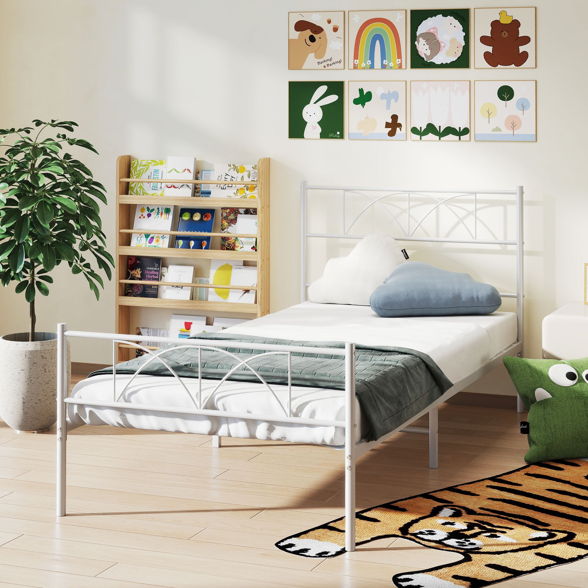 TEMU Twin Bed Frame Metal Platform Bed Frame With Headboard Steel Slat