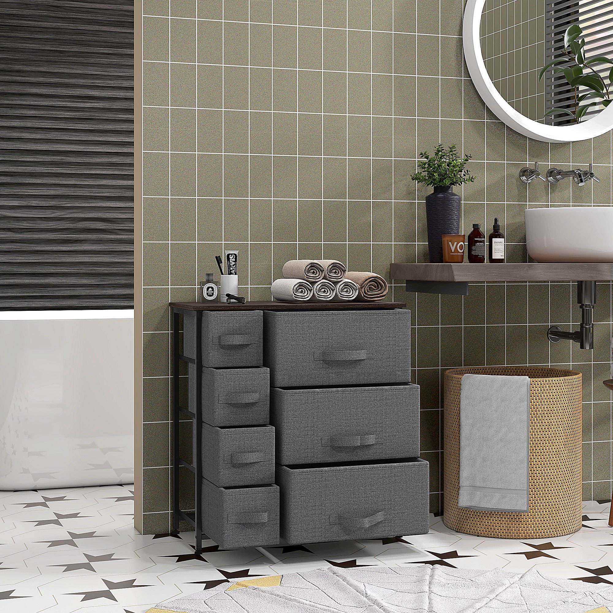 TEMU Dresser For Bedroom With 7 Drawers, Fabric Dresser, Dark Grey