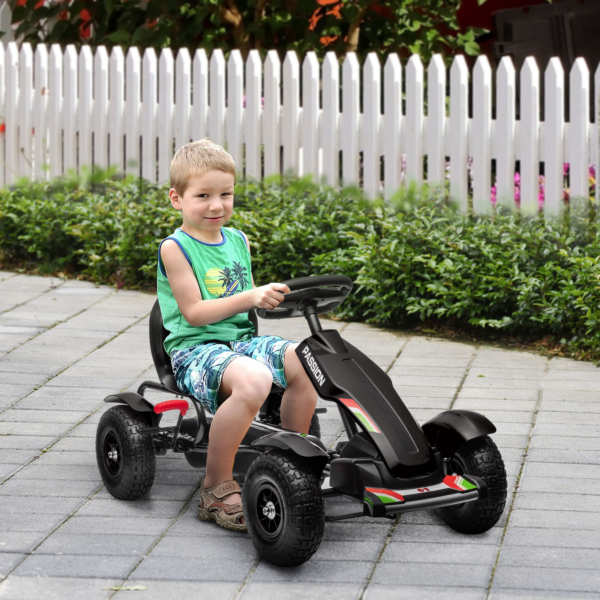 TEMU Kart à pédales pour enfants avec siège réglable, roues en caoutchouc, noir