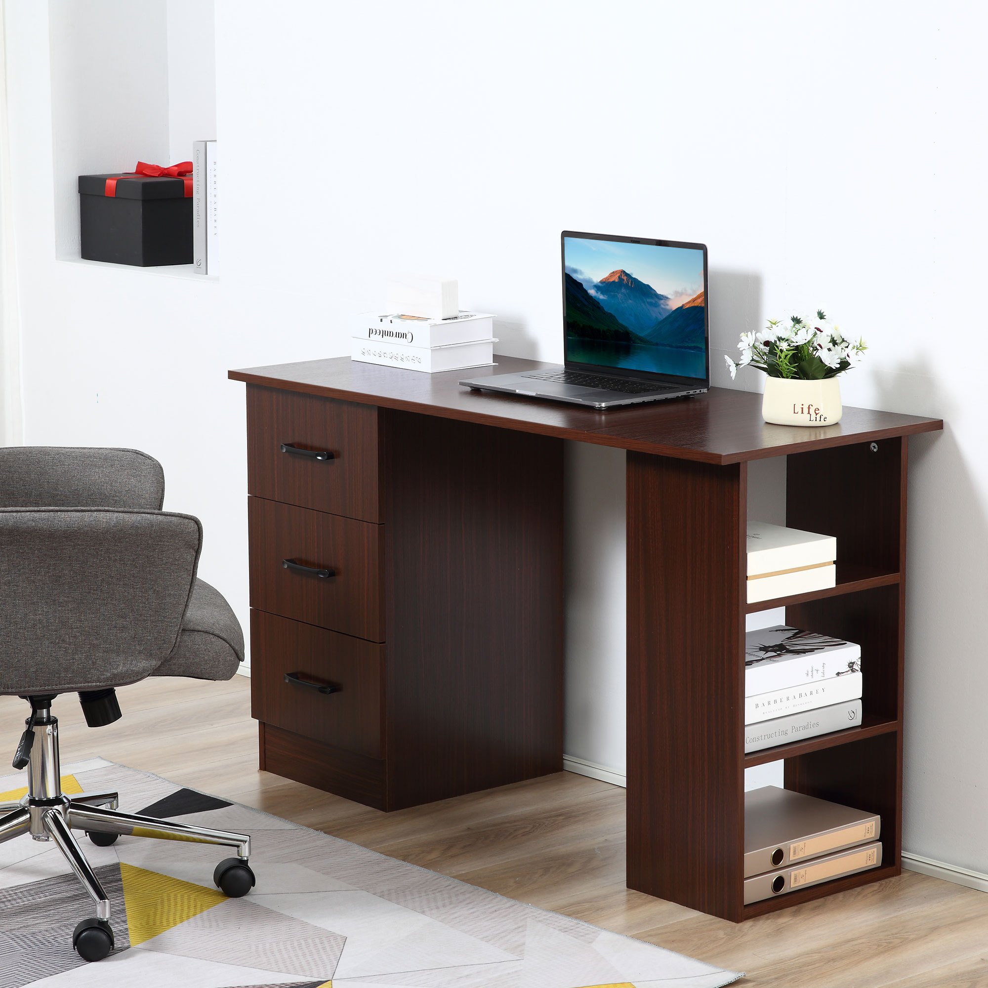 TEMU Bureau d'ordinateur avec étagères de rangement à 3 niveaux