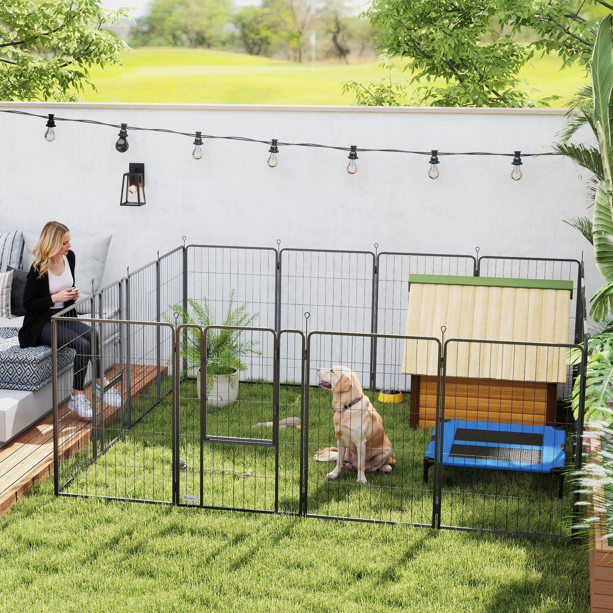 TEMU Clôture pour chien, 16 panneaux, 39" H, avec sangles, pour chiens de grande taille