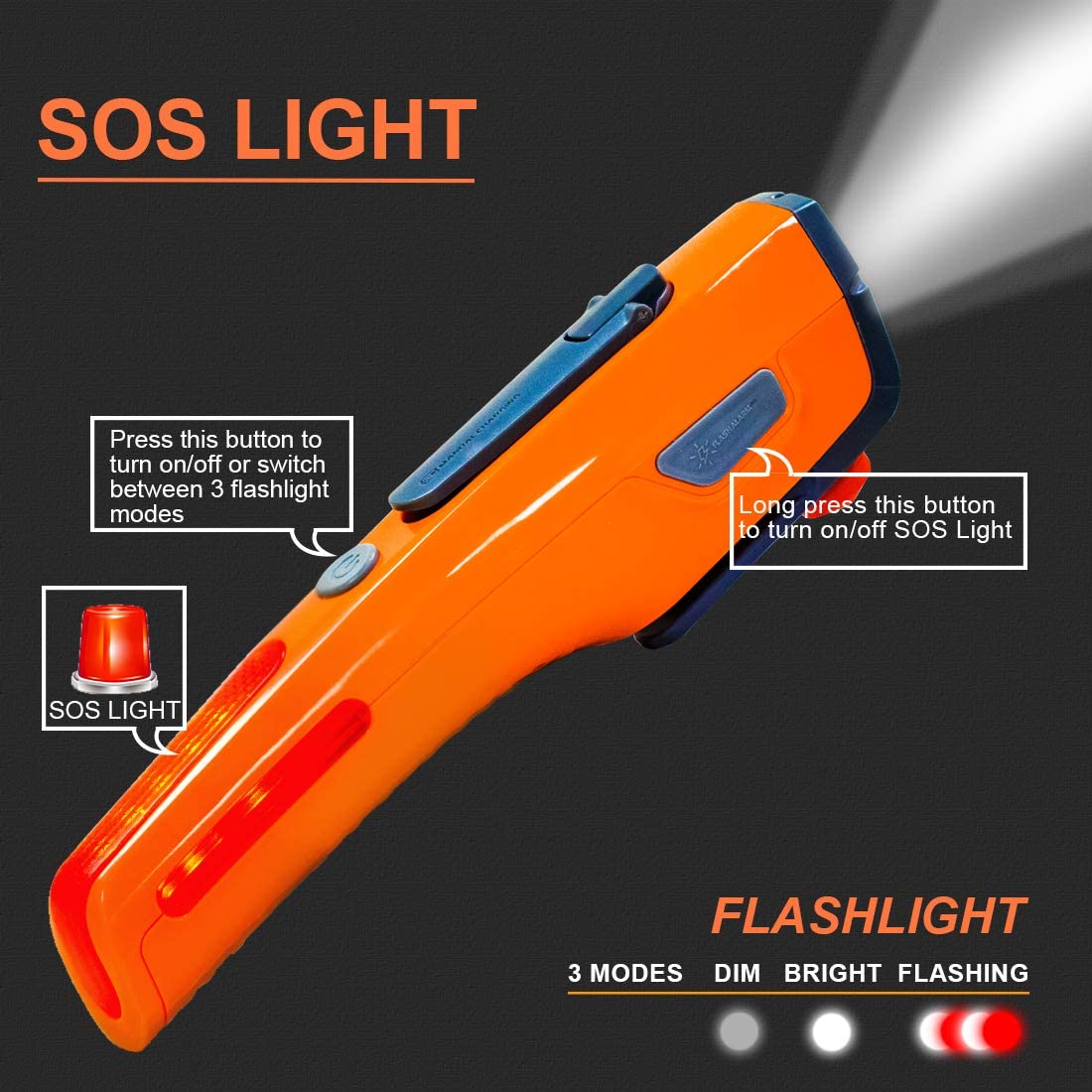 orange 8 in 1 car safety tool with long lasting flashlight rescue window breaker Product details 1