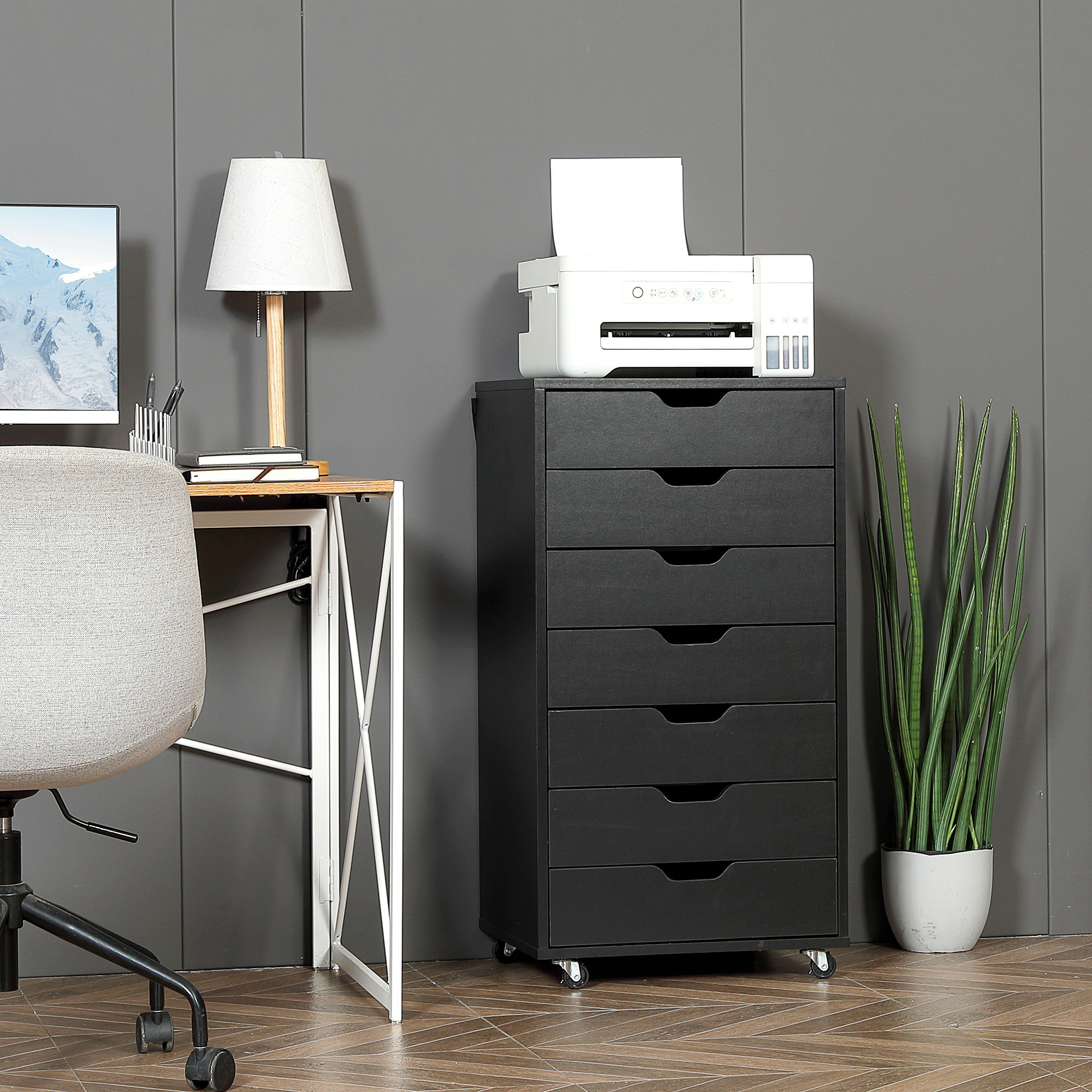 TEMU à Fichiers Mobile avec Tiroirs, à Fichiers sur Roulettes Noire, Style Moderne, Sangles Anti-Basculement, Espace de Rangement Supplémentaire,
