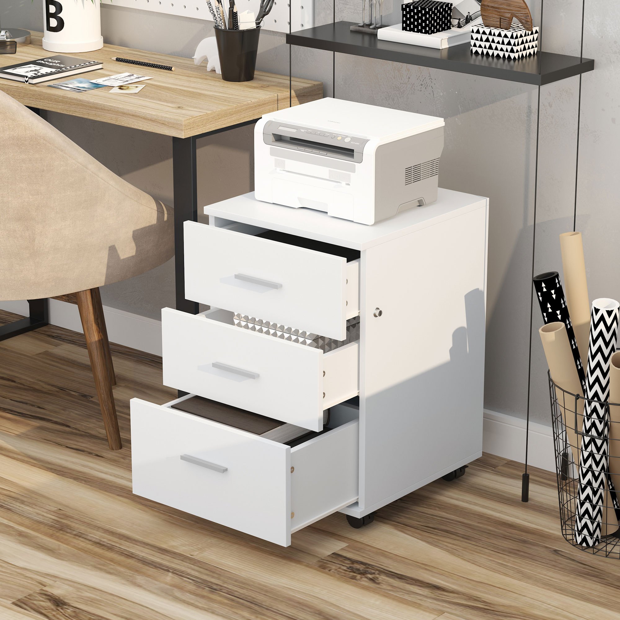 TEMU 3 Drawer File Cabinet With Lock And Wheels Mobile Filing Cabinet