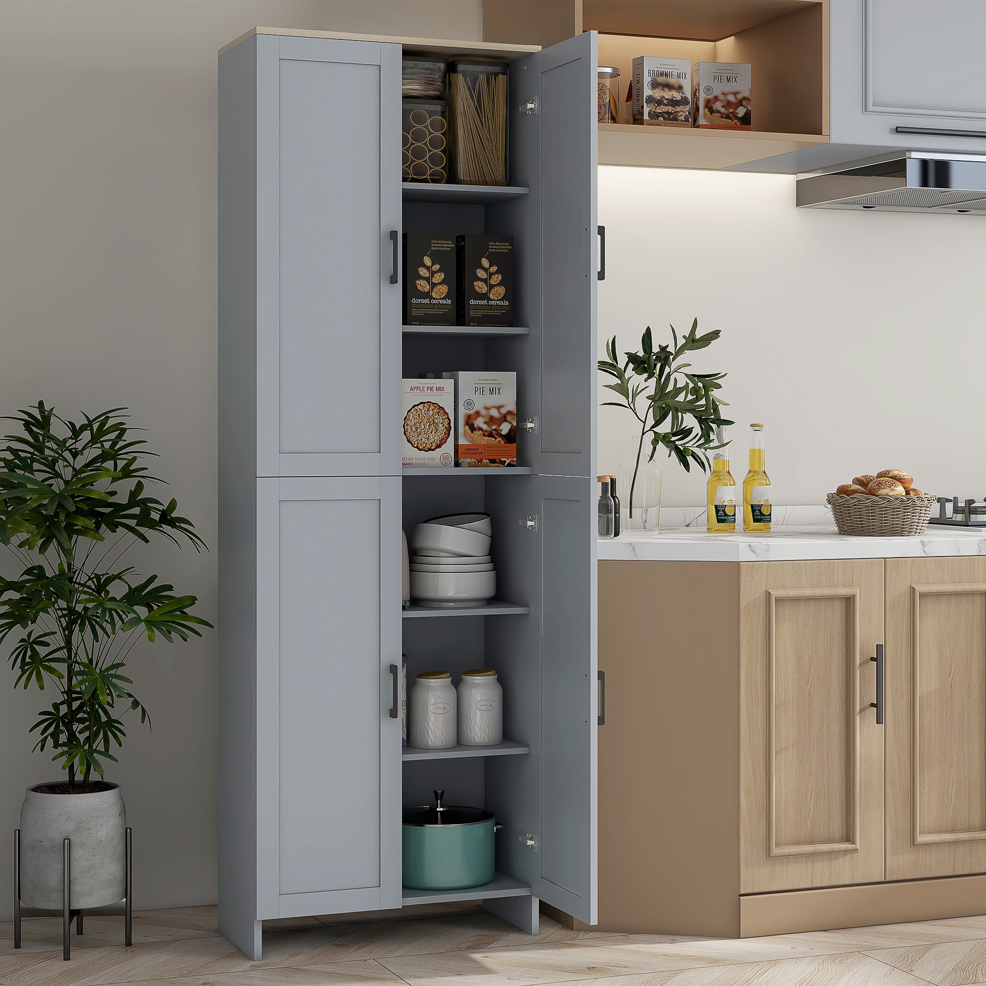 TEMU 67" de rangement à 4 portes pour garde-manger avec étagères réglables