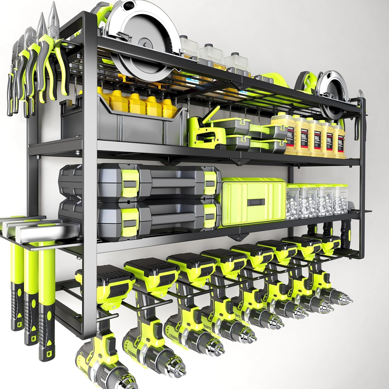 TEMU Organisateur mural pour outils électriques de grande taille, rangement de garage pour outils fil avec porte-tournevis, étagère de rangement en