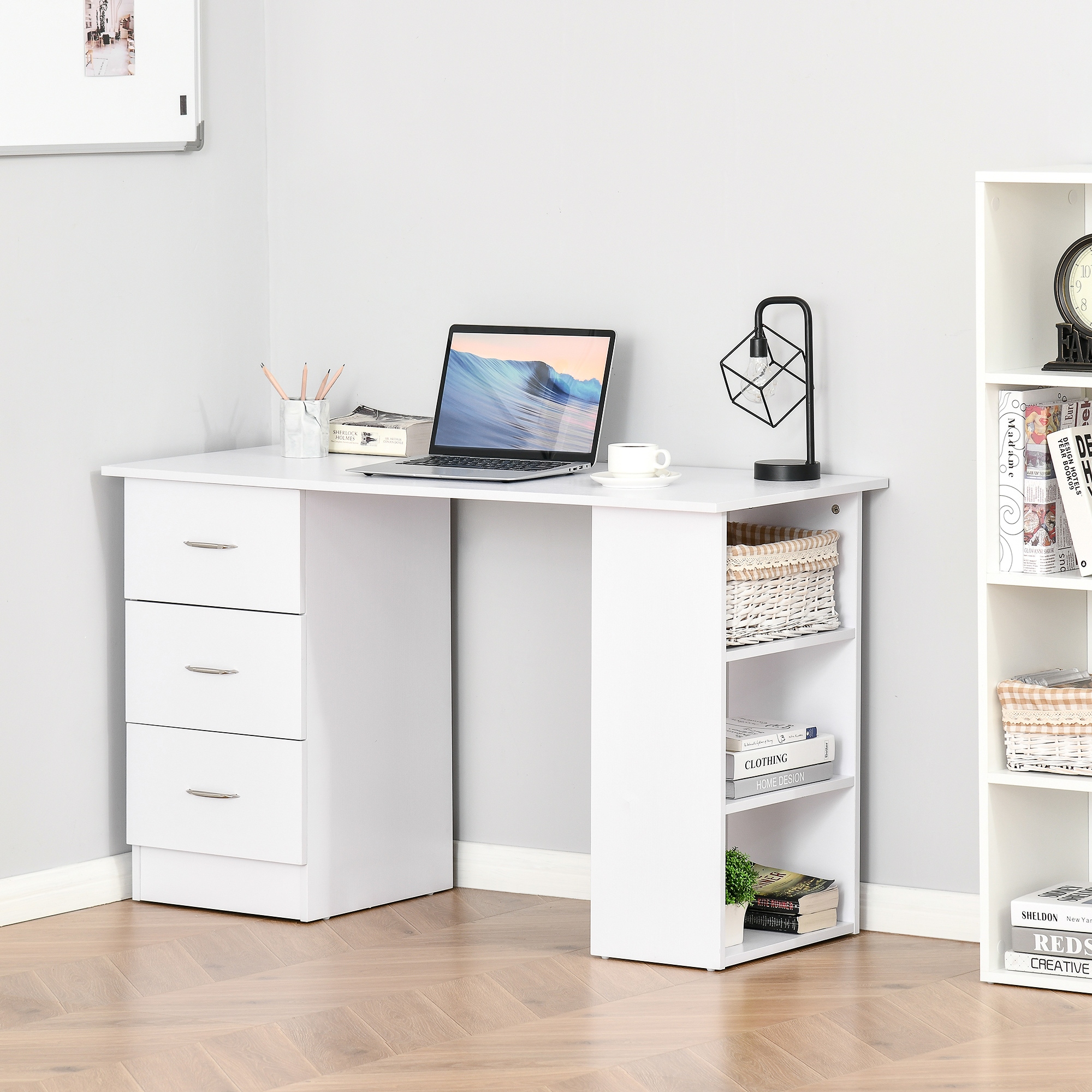 computer desk w 3 shelf 3 drawers