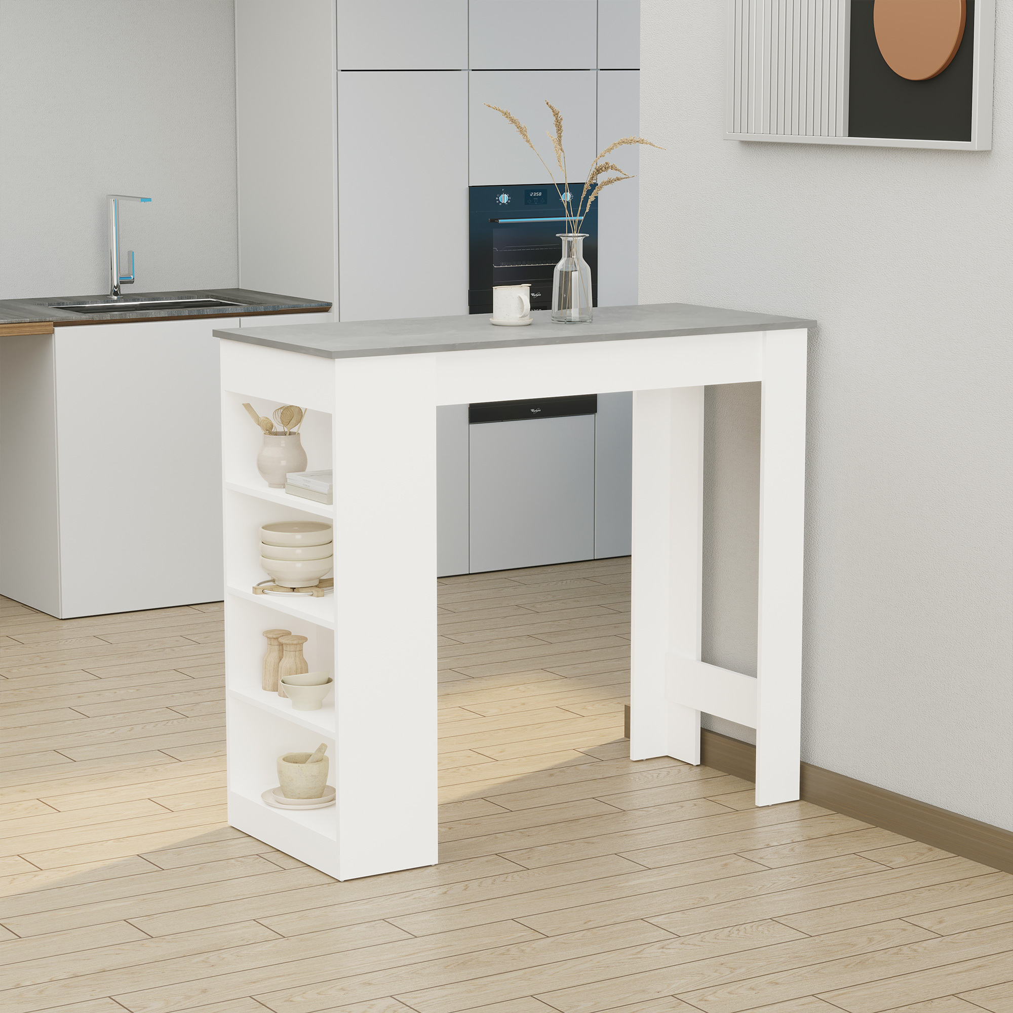TEMU Table de Bar, Table de Pub Haute avec 4 Étagères de Rangement pour Bar Maison