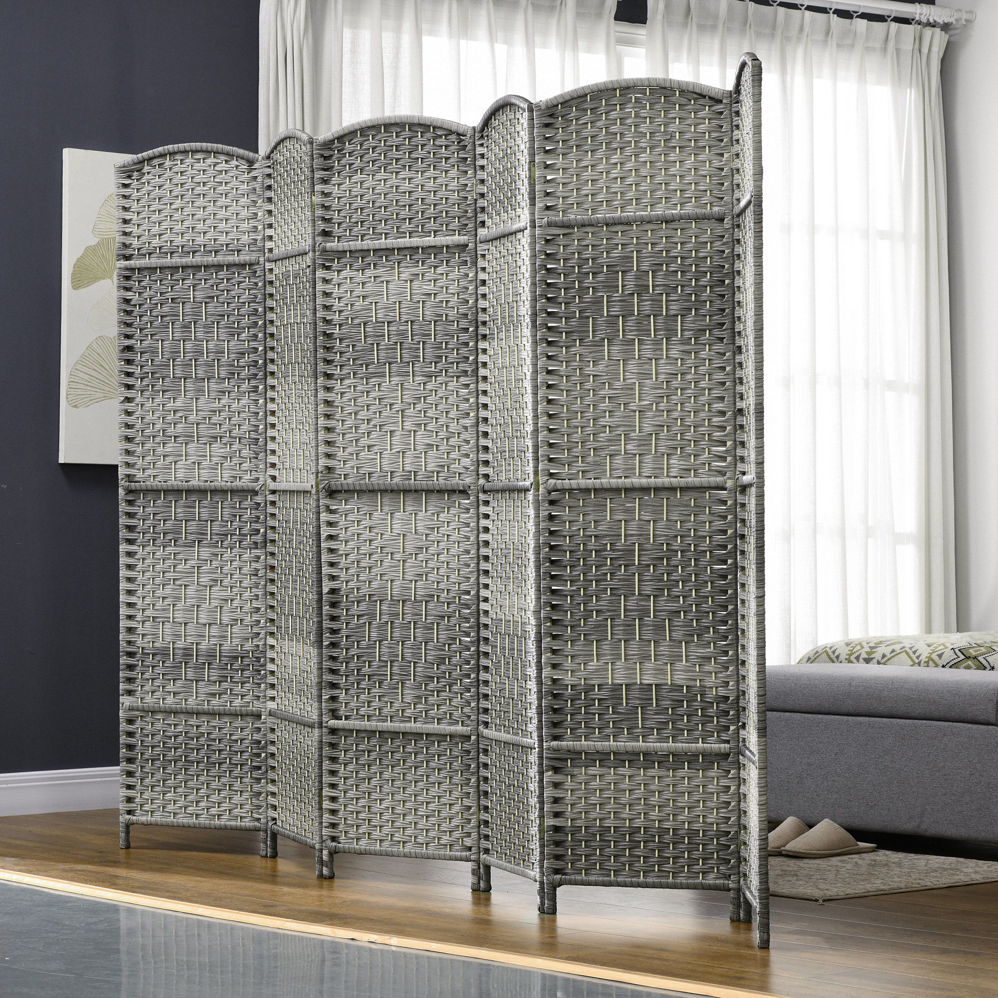 TEMU Cloison Pliante de 6 Pieds de Hauteur pour Bureau à Domicile et Chambre, Gris , Design Tissé à , Écran de Confidentialité, , Résistant aux