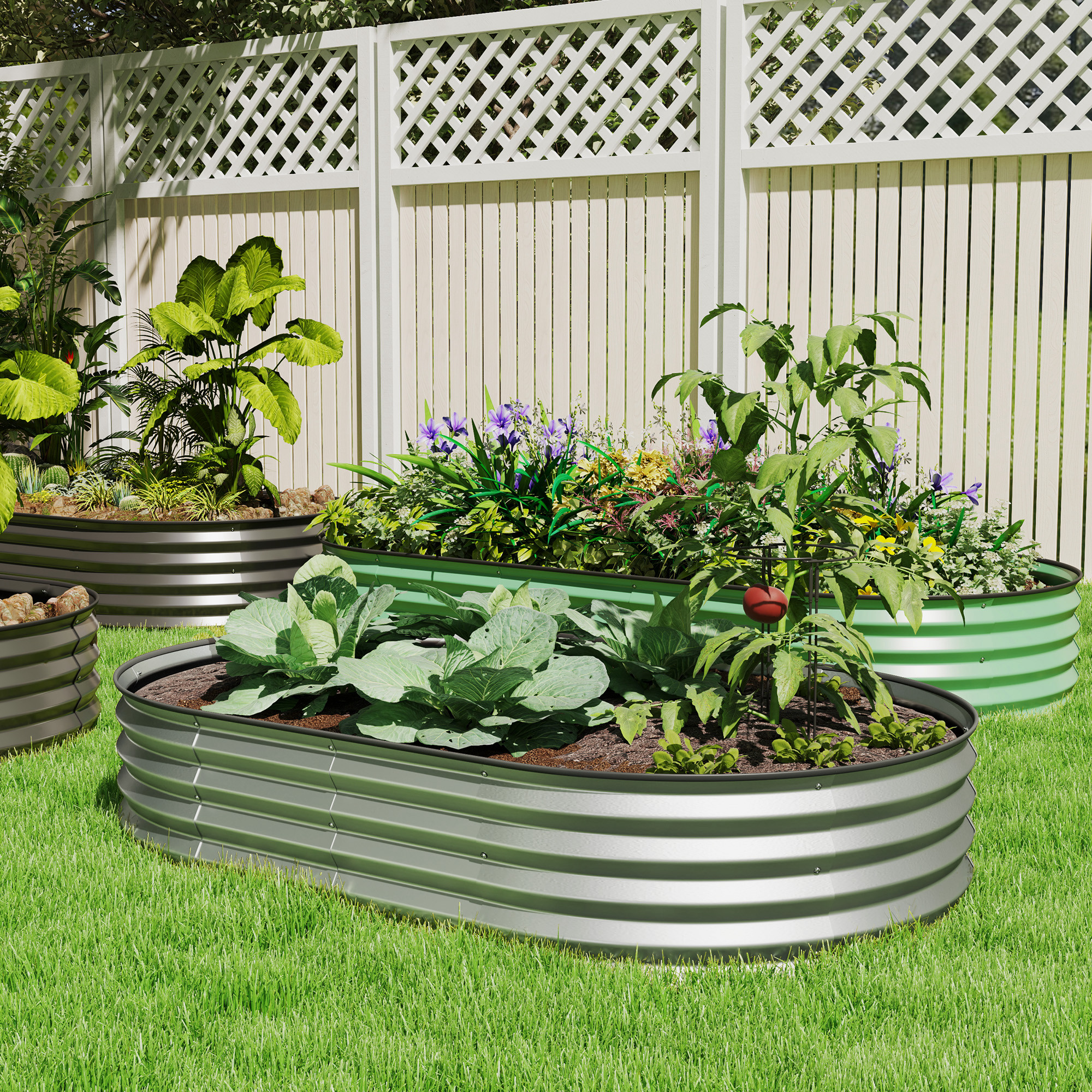 TEMU Raised Garden Bed, 5' X 3' X 1' Large Outdoor Galvanized Planter Box With Plant Support Stake, Rubber Strap Edging And Open Bottom For Backyard,