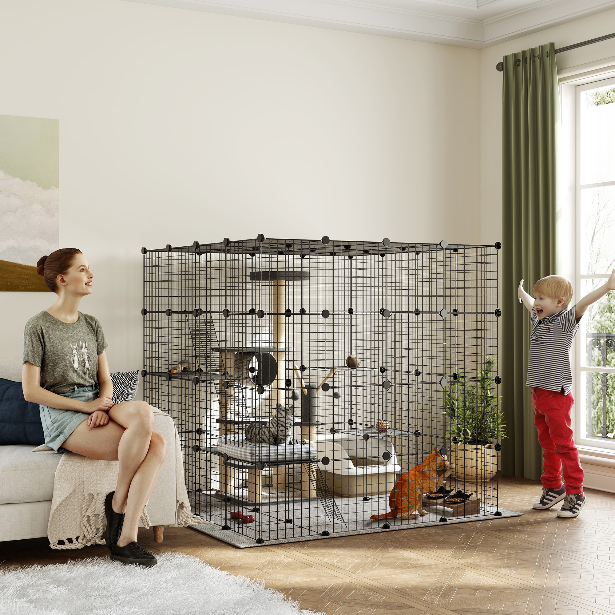 TEMU 55" Cage d'intérieur pour chat, 4 niveaux de jouet pour animaux de compagnie avec plateformes, rampes