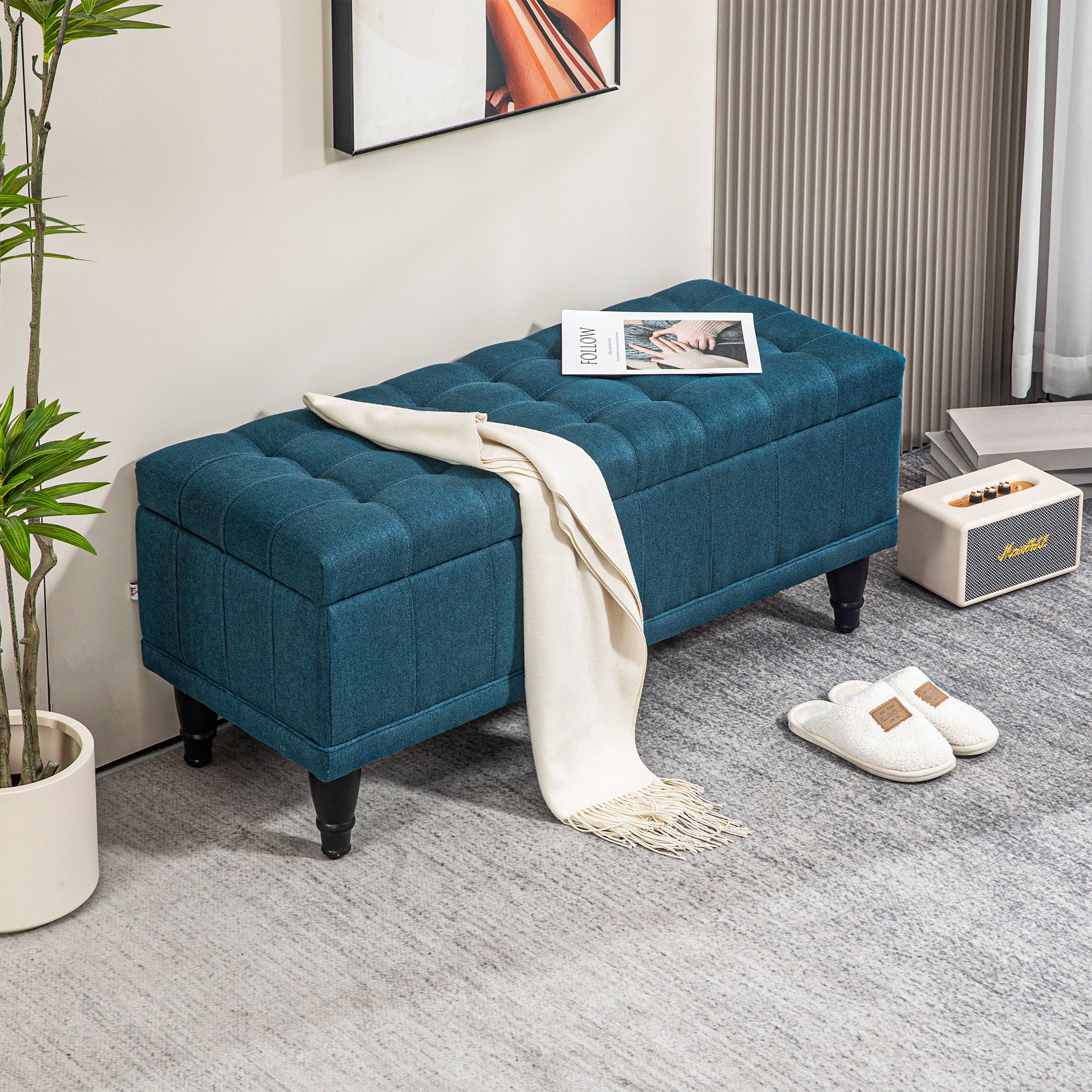TEMU Banquette de Rangement à Rabat, Banquette Ottoman pour Bout de Lit, Bleu
