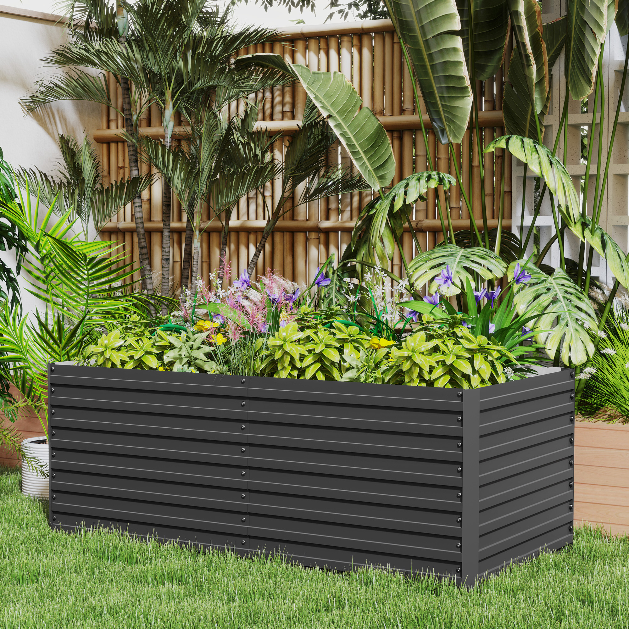 TEMU Galvanized Raised Garden Bed, 5' X 3' X 2' Large Outdoor Metal Planter Box, Standing Raised Bed For Growing Flowers, Herbs And Vegetables, Dark