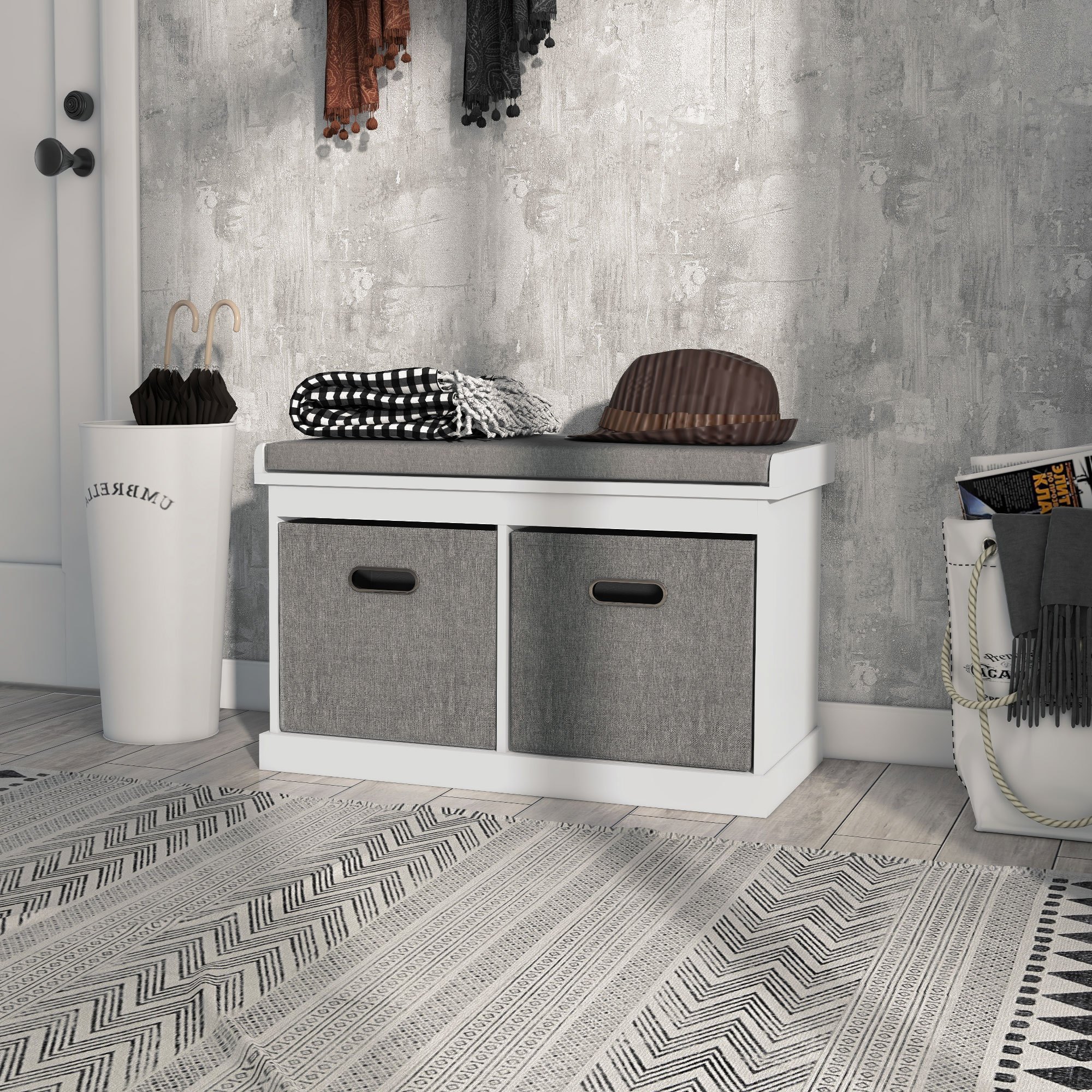 TEMU Banquette à Chaussures avec Siège Rembourré, 2 Tiroirs en Tissu pour et