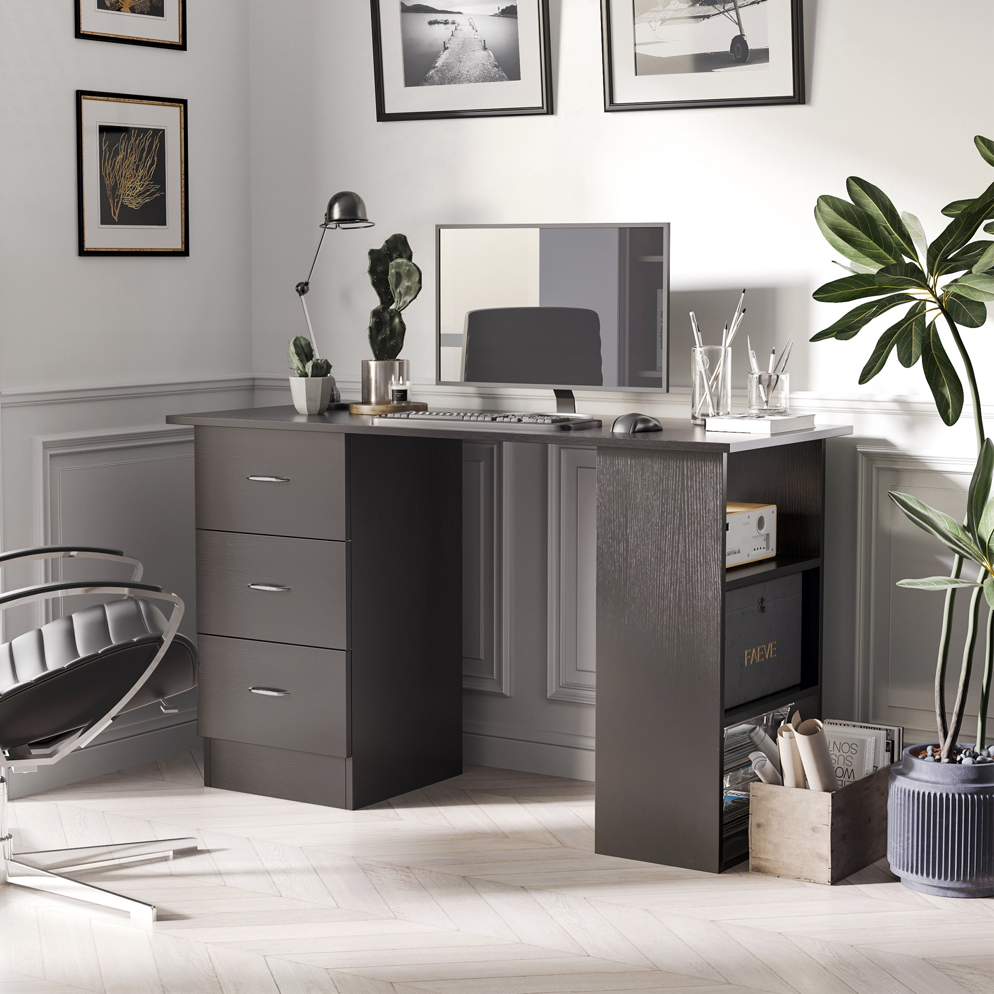 TEMU Table de Bureau pour Ordinateur avec 3 Étagères et 3 Tiroirs