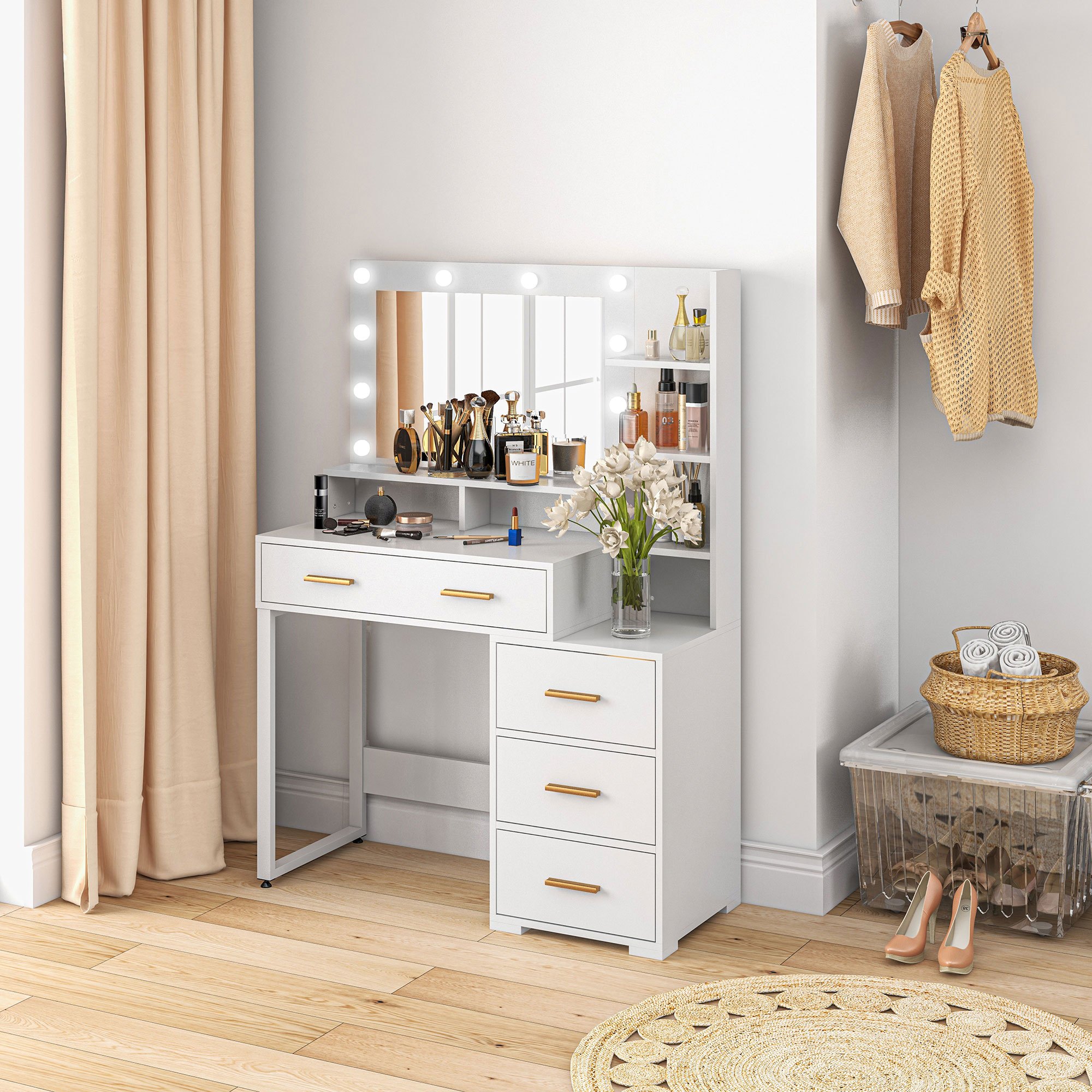 TEMU Table de Cosmétique, table de Cosmétique avec et rangement, blanc