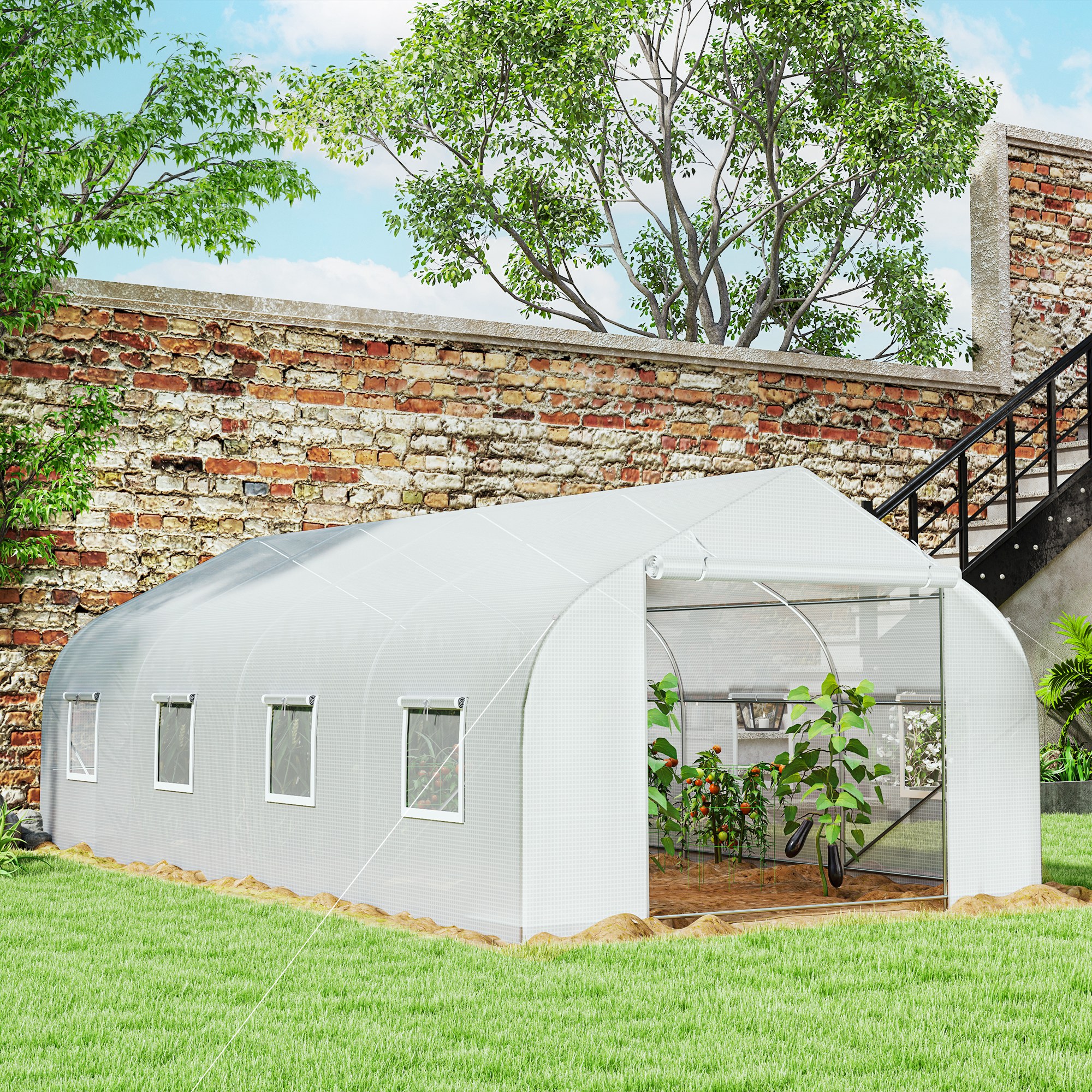 TEMU Serre Tunnel de 20x10x7ft, Maison Chaude pour la Croissance de Plantes et Graines en Extérieur avec 2 Modes d', Blanche, Serre Portable Robuste