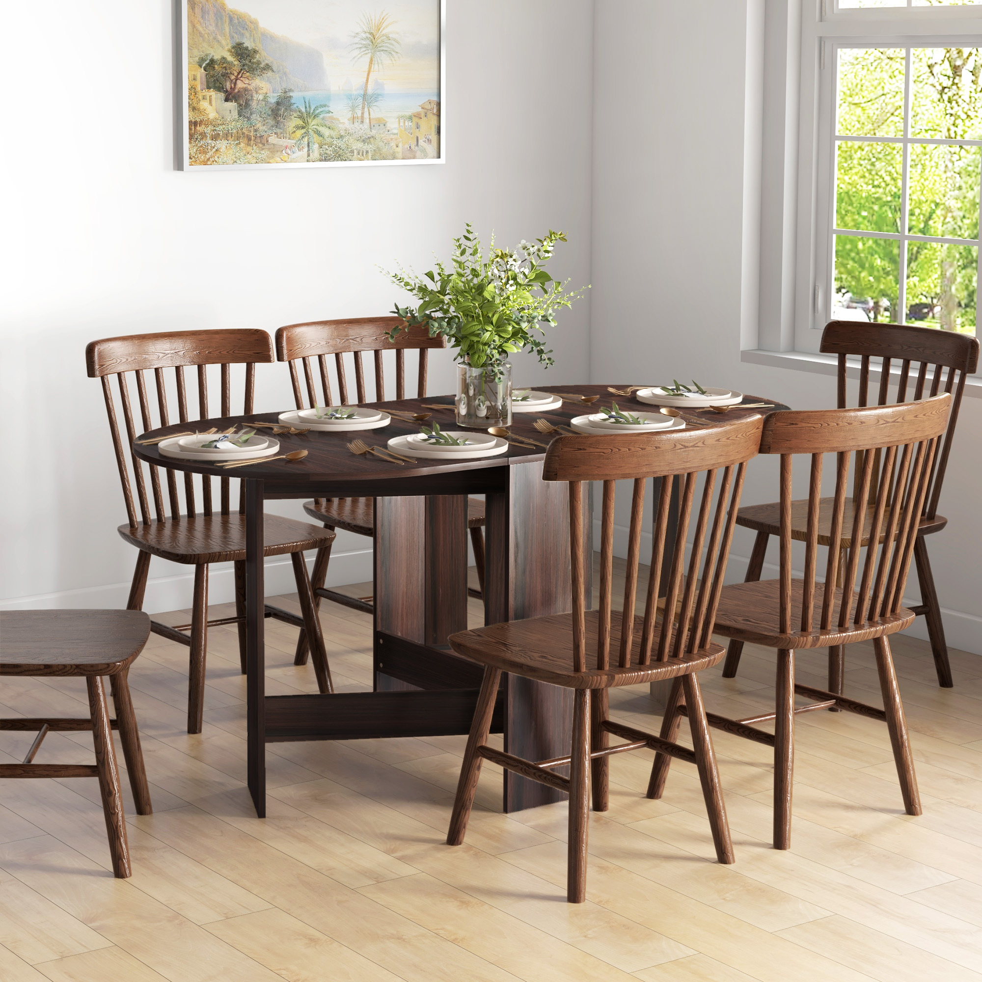 TEMU Table à Manger Pliable, Table Ovale à Feuille Abattante pour Cuisine, Design Moderne, Construction Durable, Polyvalence